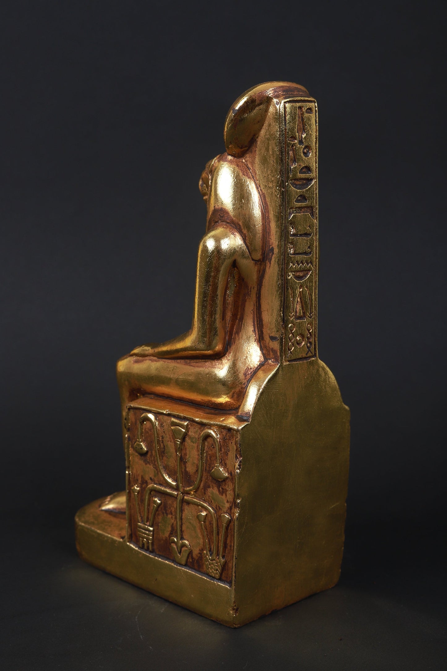 Statue of Seated  Sekhmet Ancient Egypt made of polystone with gold leaf hand Paint