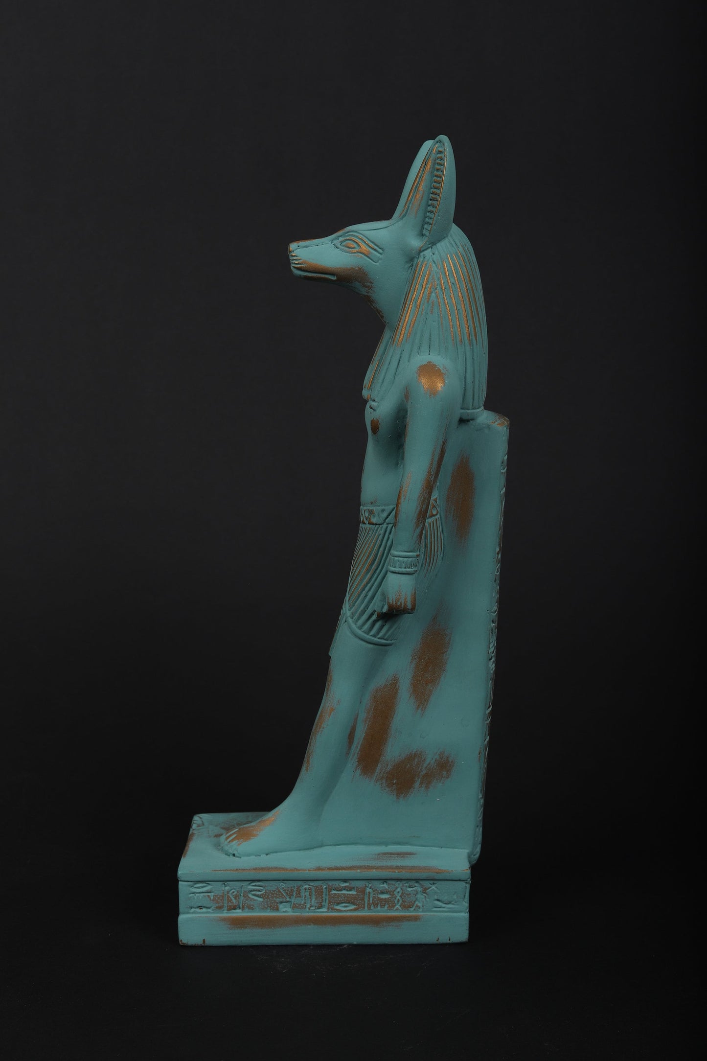 Statue of Egyptian Goddess Anubis green color and gold antique color made in Egypt