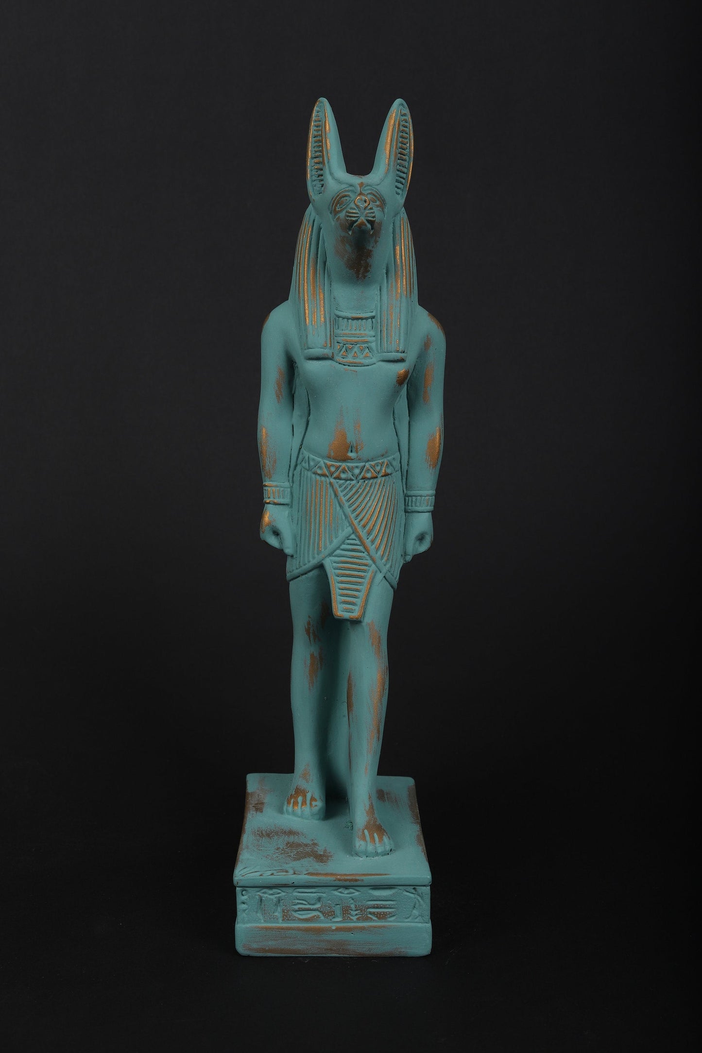 Statue of Egyptian Goddess Anubis green color and gold antique color made in Egypt