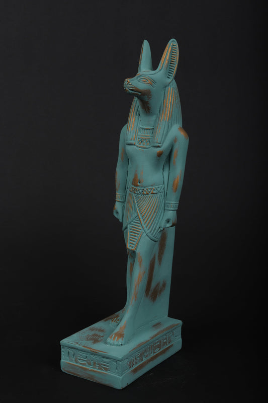 Statue of Egyptian Goddess Anubis green color and gold antique color made in Egypt