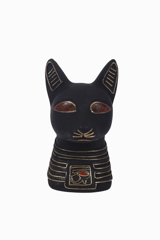 Egyptian Statue of Cat Head made of Stone and its eyes made of Amber and Egyptian Copper.