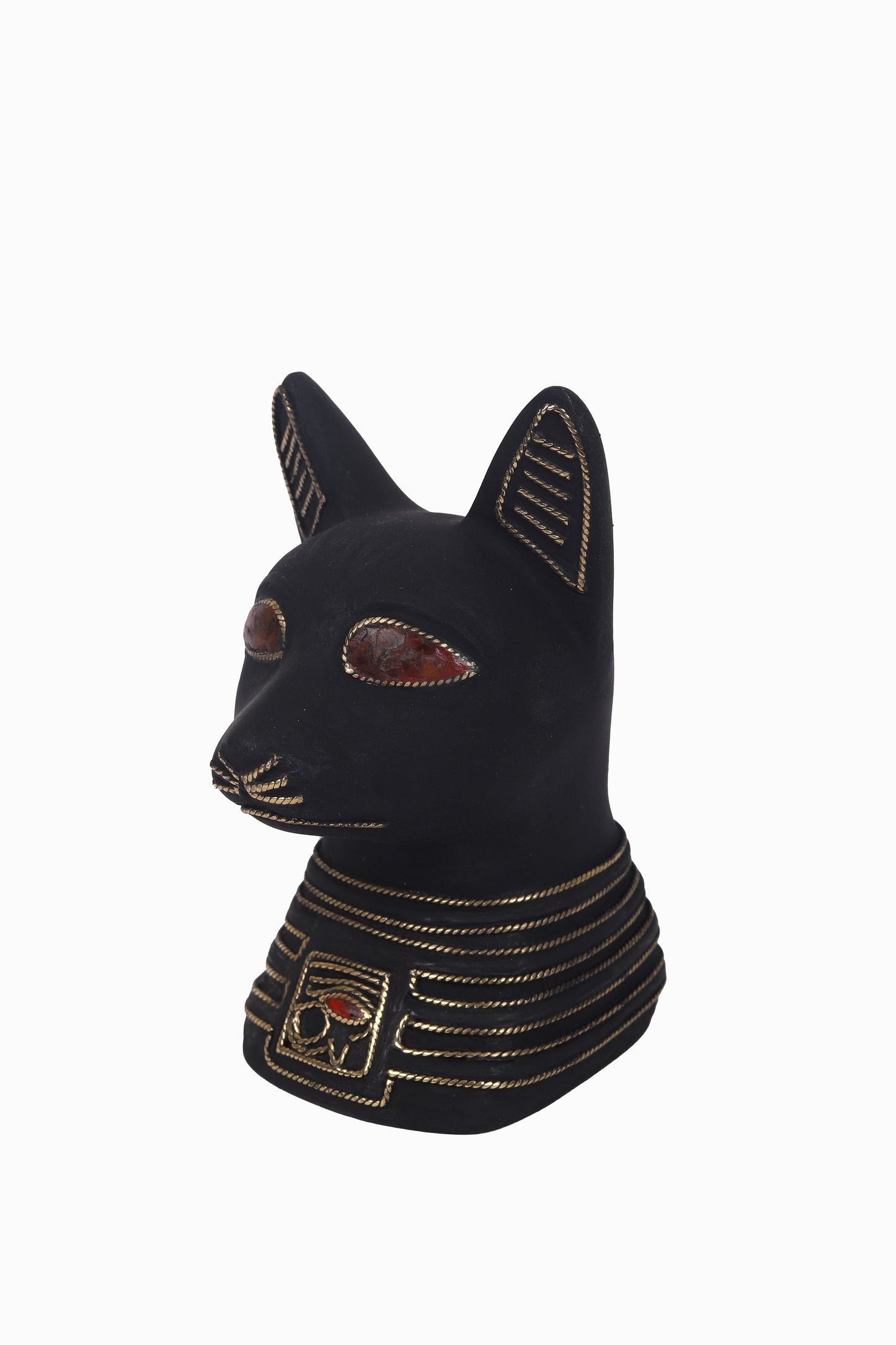 Egyptian Statue of Cat Head made of Stone and its eyes made of Amber and Egyptian Copper.