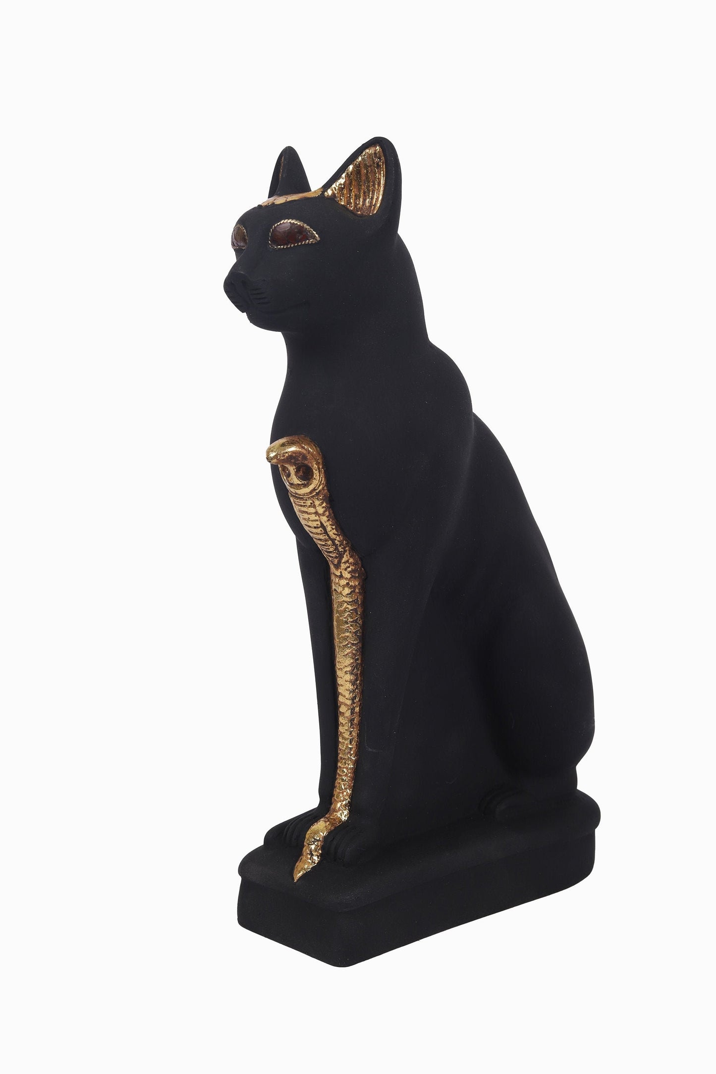 Statue of Egyptian Bastet Cat made of heavy stone, Copper and it's eyes made of Natural Amber