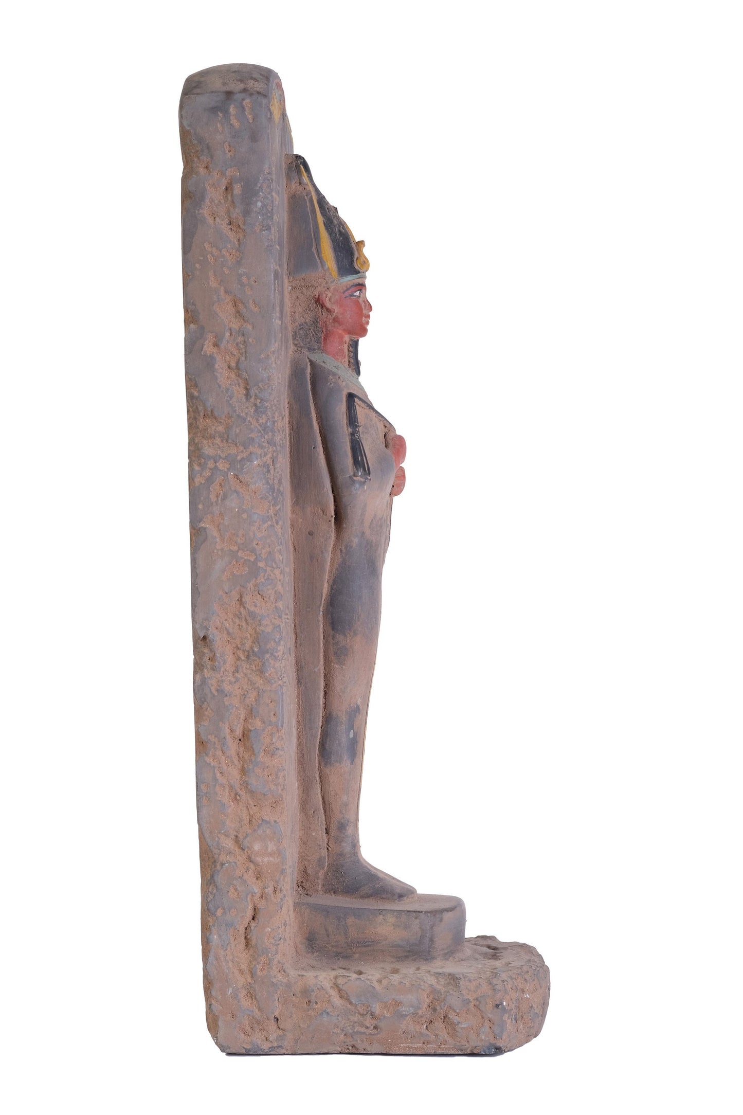 Statue antique of the Egyptian Osiris Lord of the Dead, The underworld and rebirth made of heavy stone with natural colors