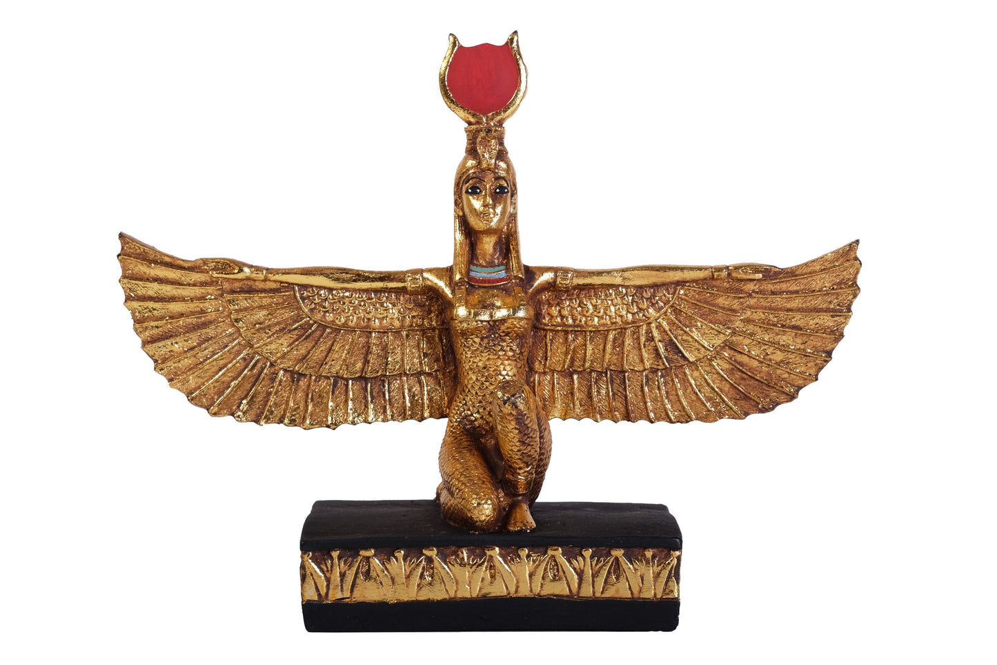 Statue of Goddess Isis open wings made of polystone with gold leaf hand Paint