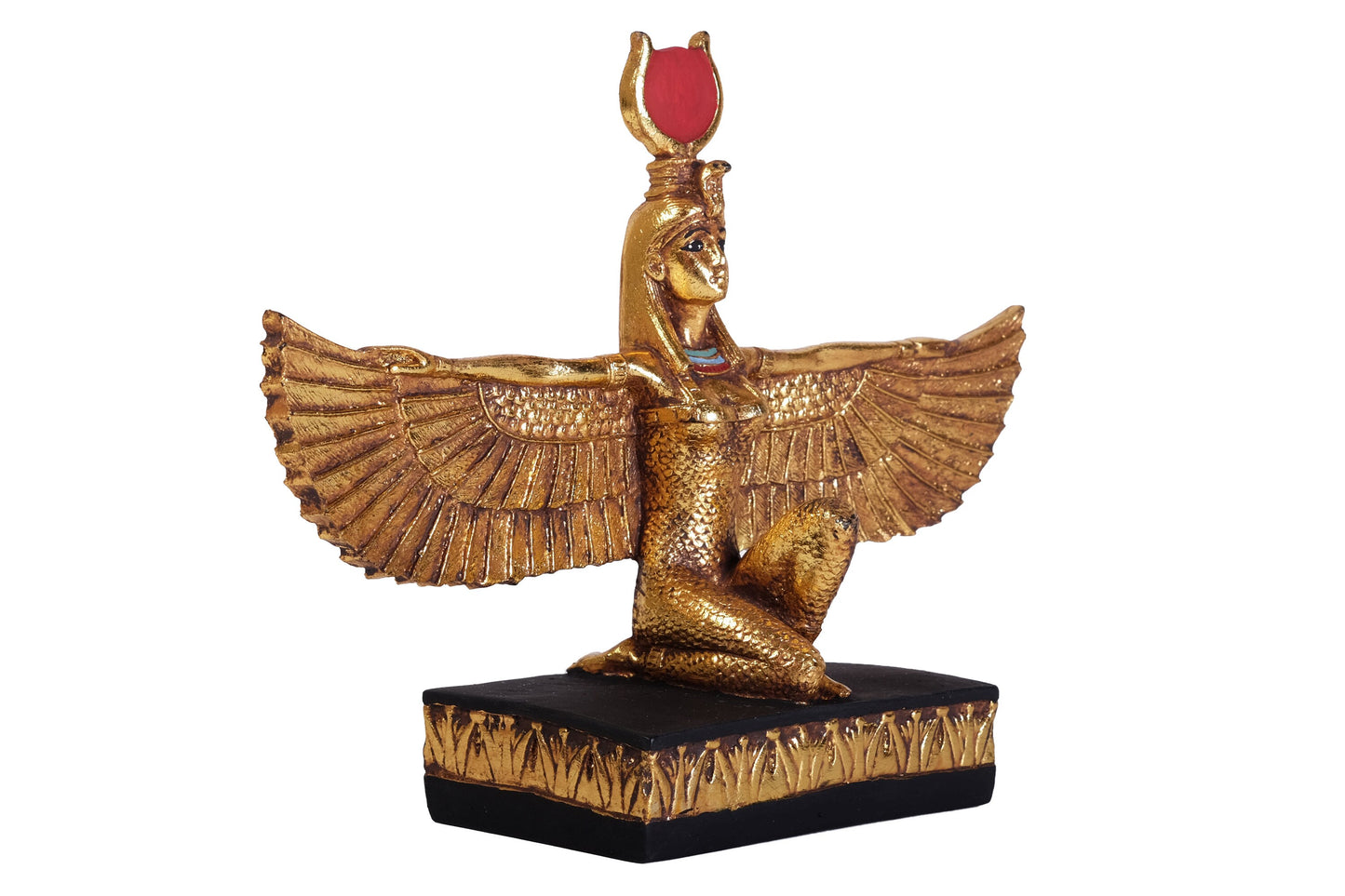 Statue of Goddess Isis open wings made of polystone with gold leaf hand Paint