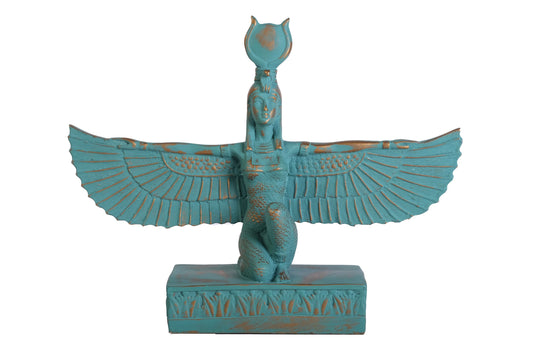 Egyptian Goddess Isis with open wings green and gold color made in Egypt