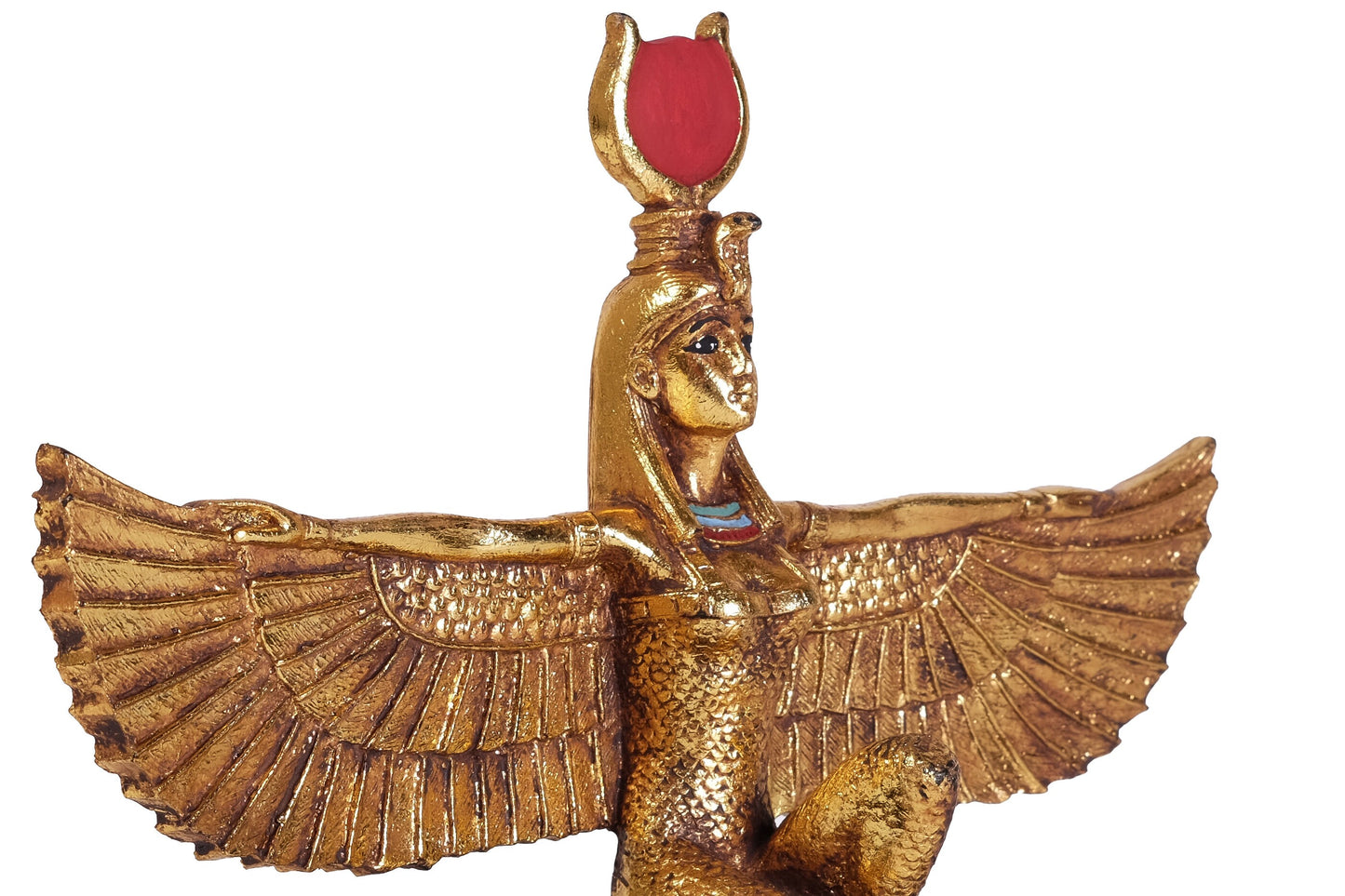 Statue of Goddess Isis open wings made of polystone with gold leaf hand Paint