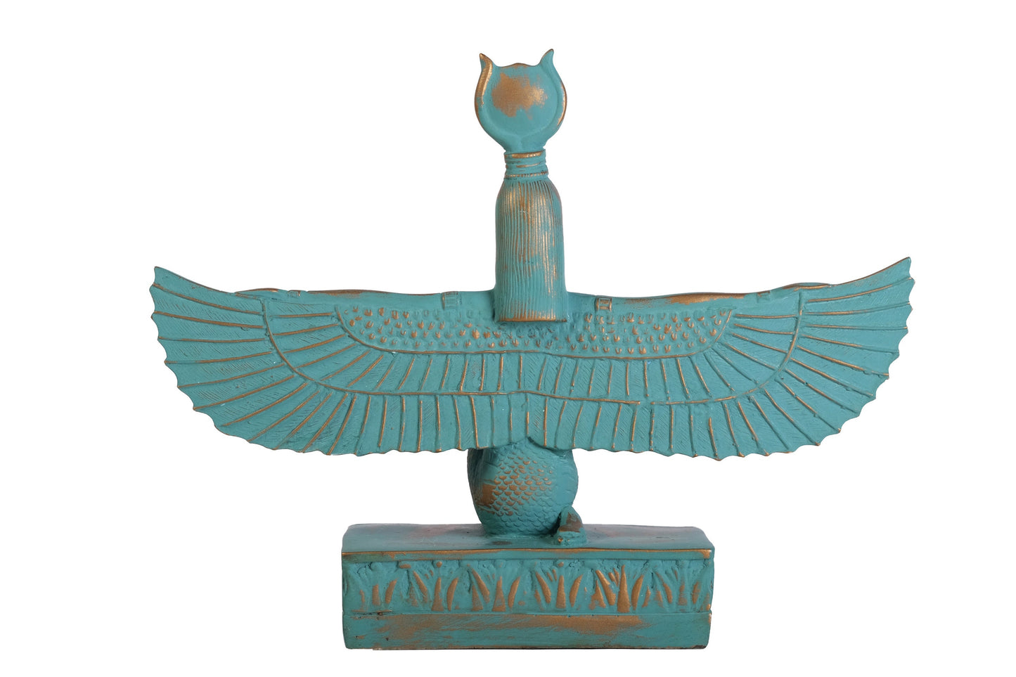 Egyptian Goddess Isis with open wings green and gold color made in Egypt