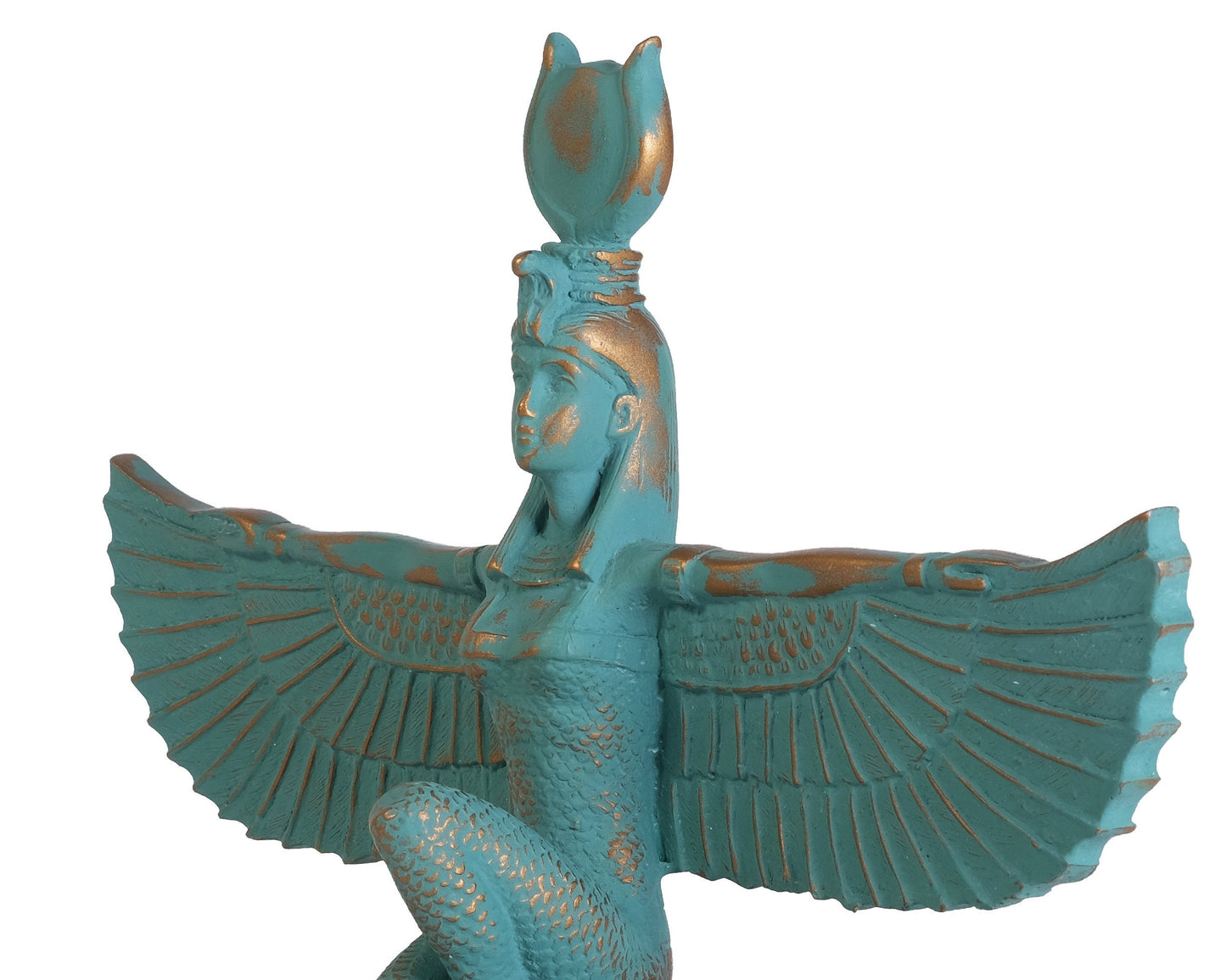Egyptian Goddess Isis with open wings green and gold color made in Egypt