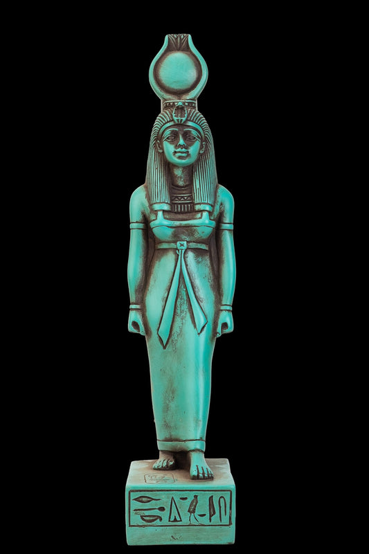 Statue of Egyptian Art Isis heavy stone green hand crafted