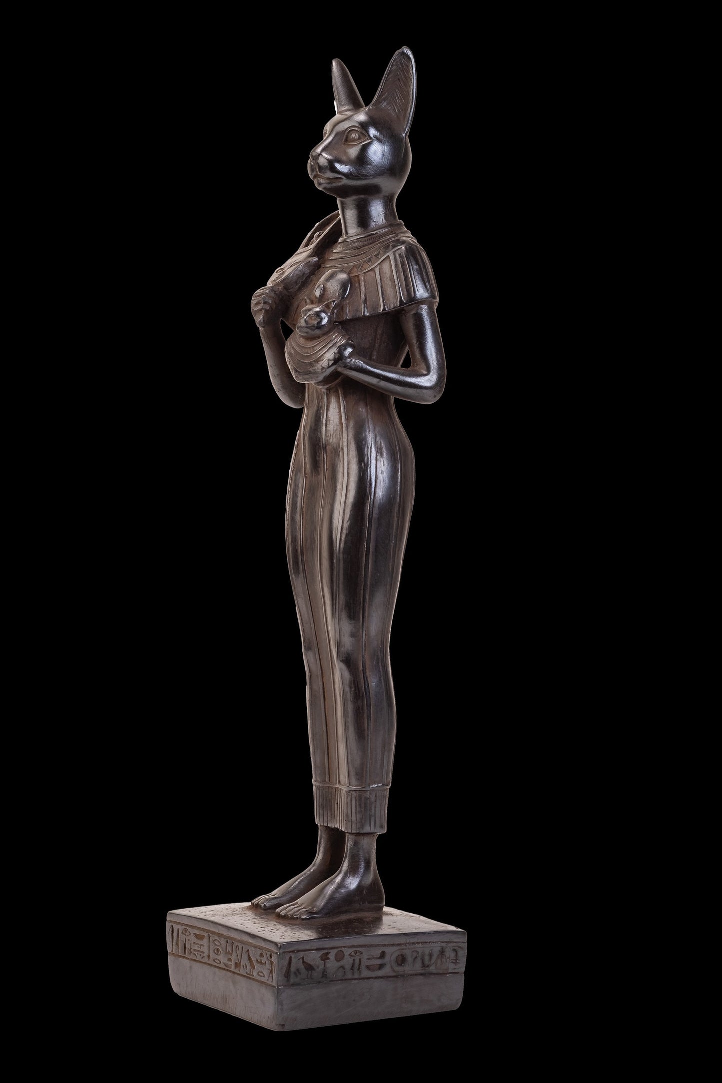 Statue of Egyptian Cat Bastet standing joy love music holding Royal Ankh Large