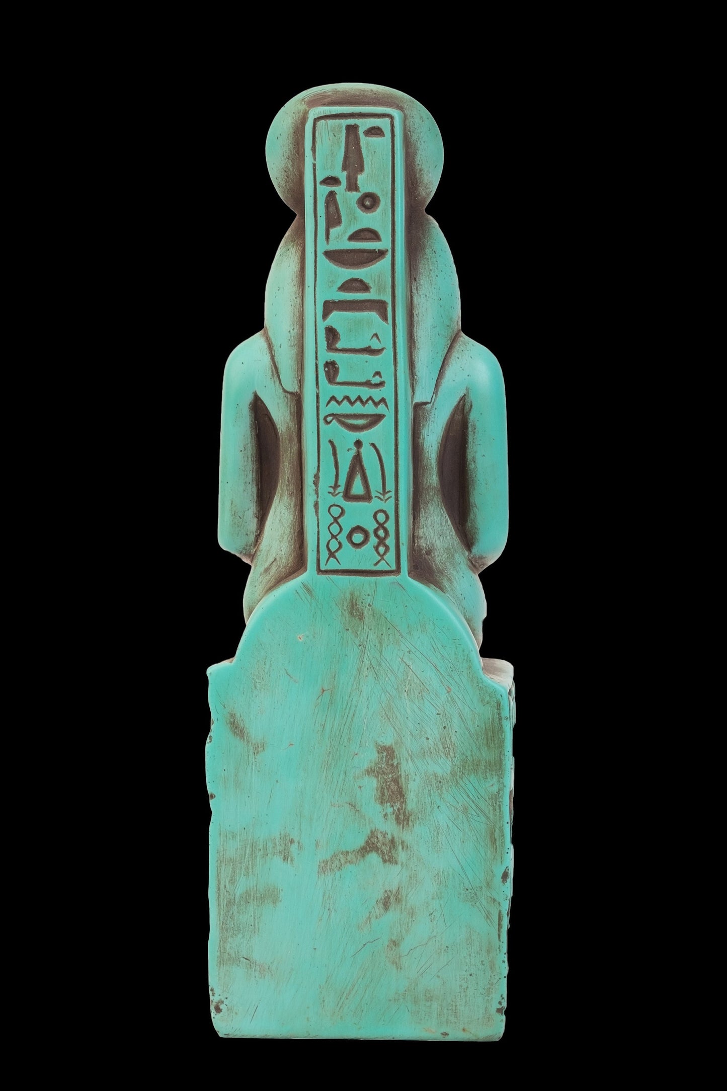 Seated statue of Sekhmet made of heavy stone green