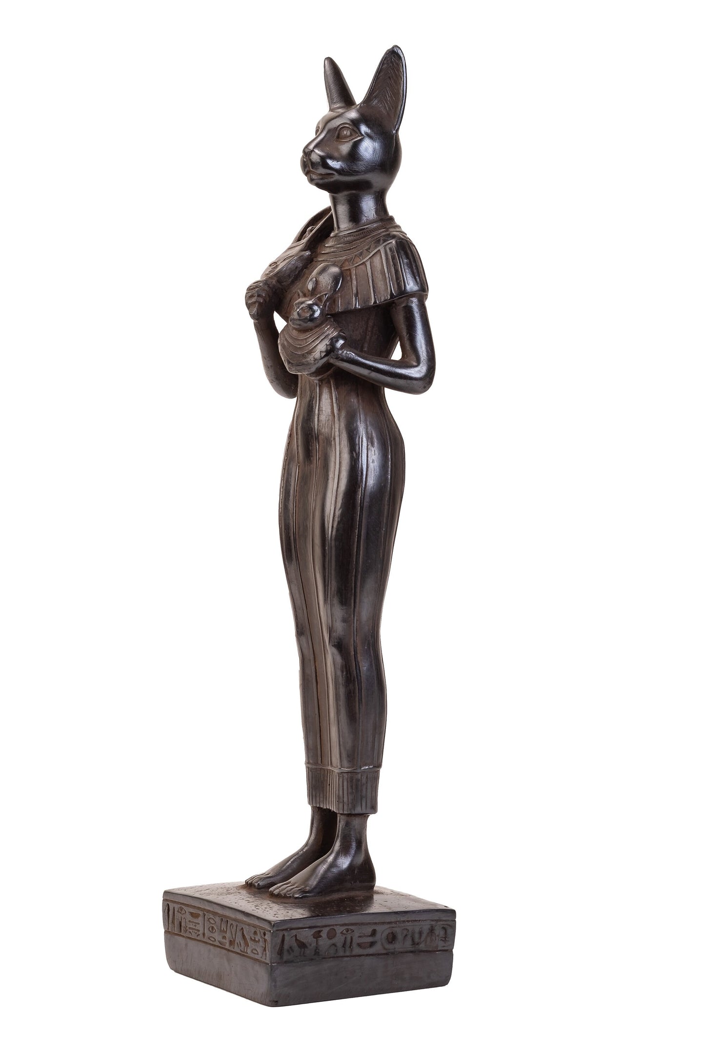 Statue of Egyptian Cat Bastet standing joy love music holding Royal Ankh Large