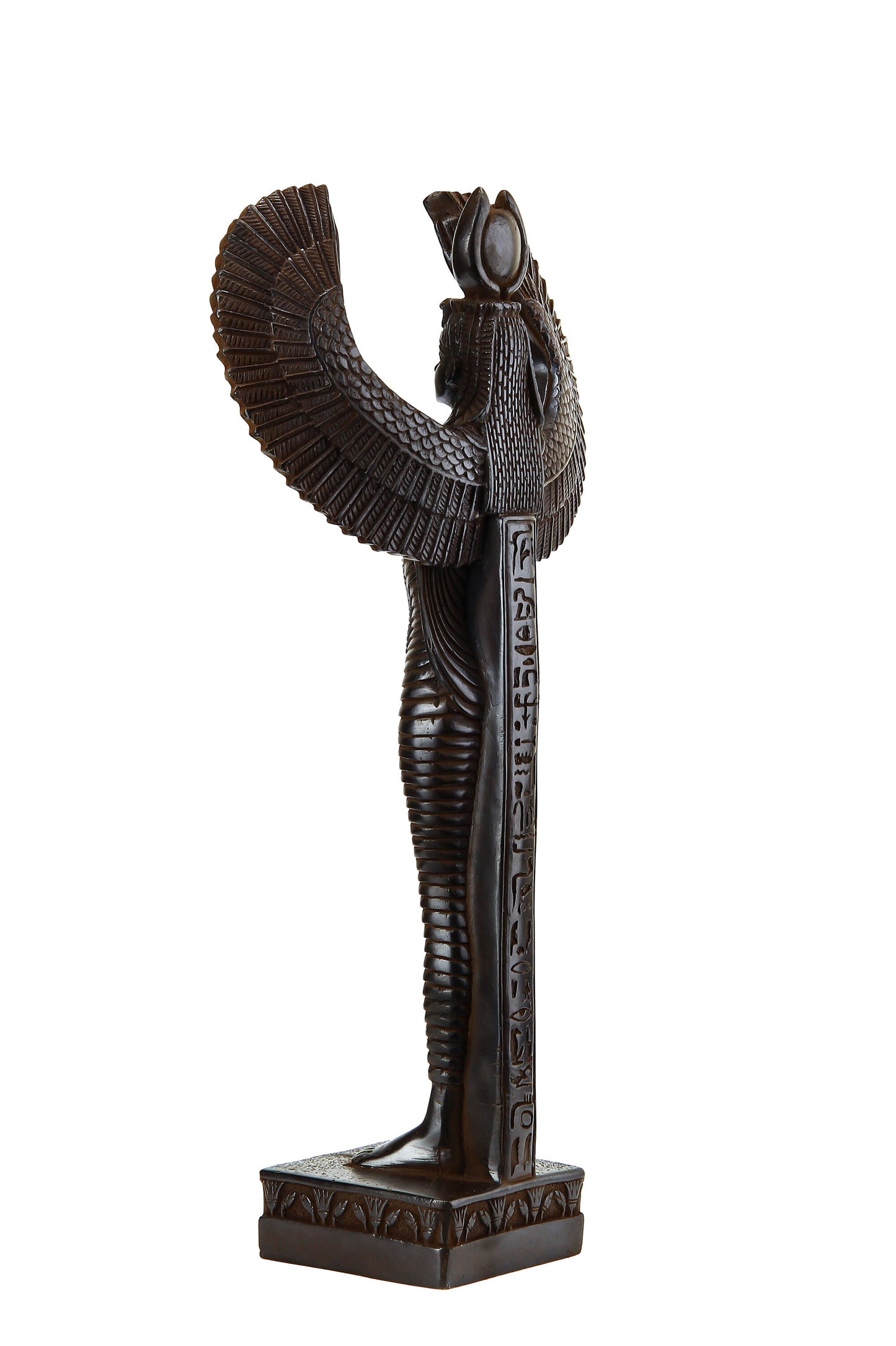 Egyptian statue of Isis wings Goddess of fertility and was also known as the goddess of motherhood, magic, death, healing, and rebirth