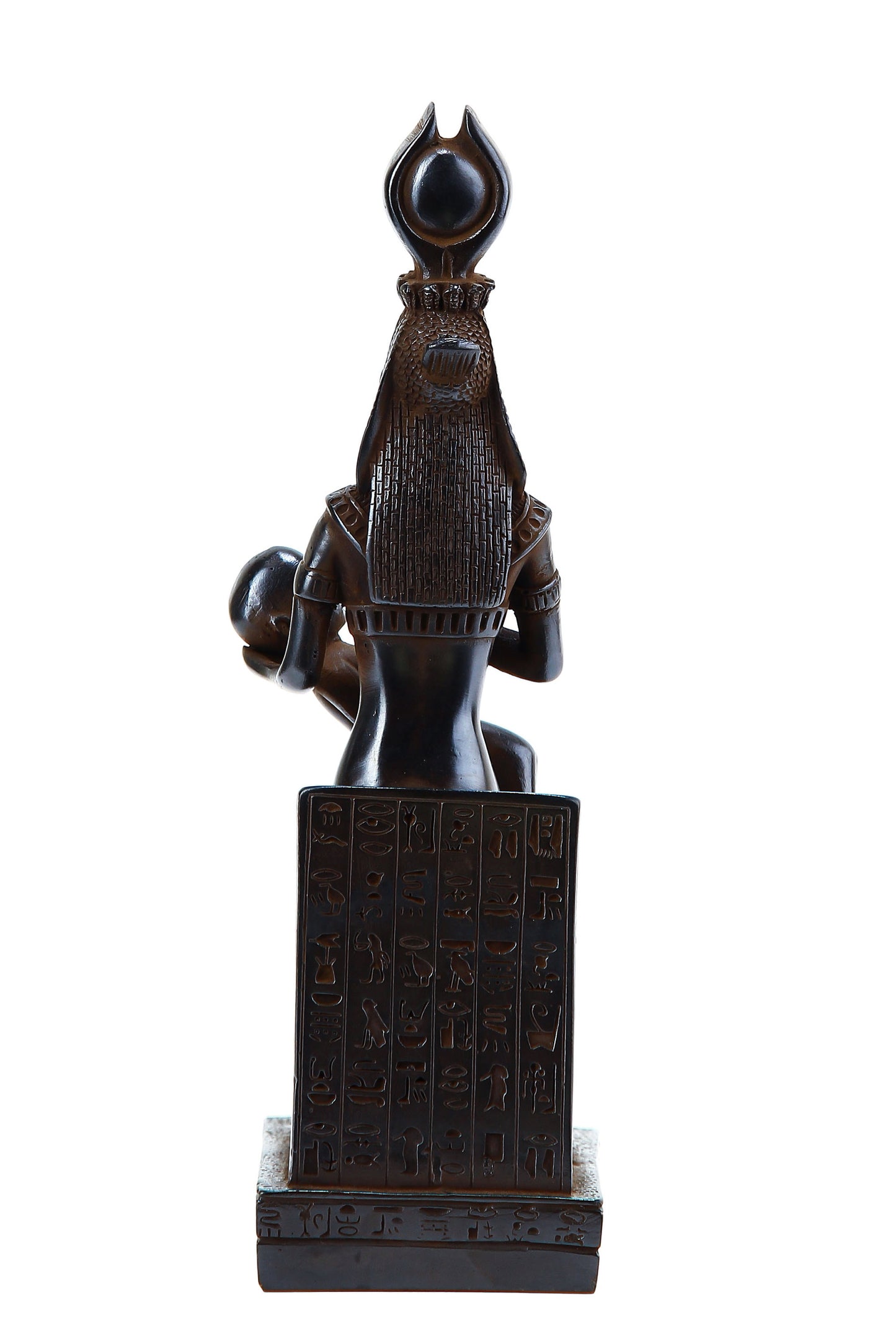 Ancient Egyptian statue of goddess Isis breastfeeds her son Horus medium black made in Egypt