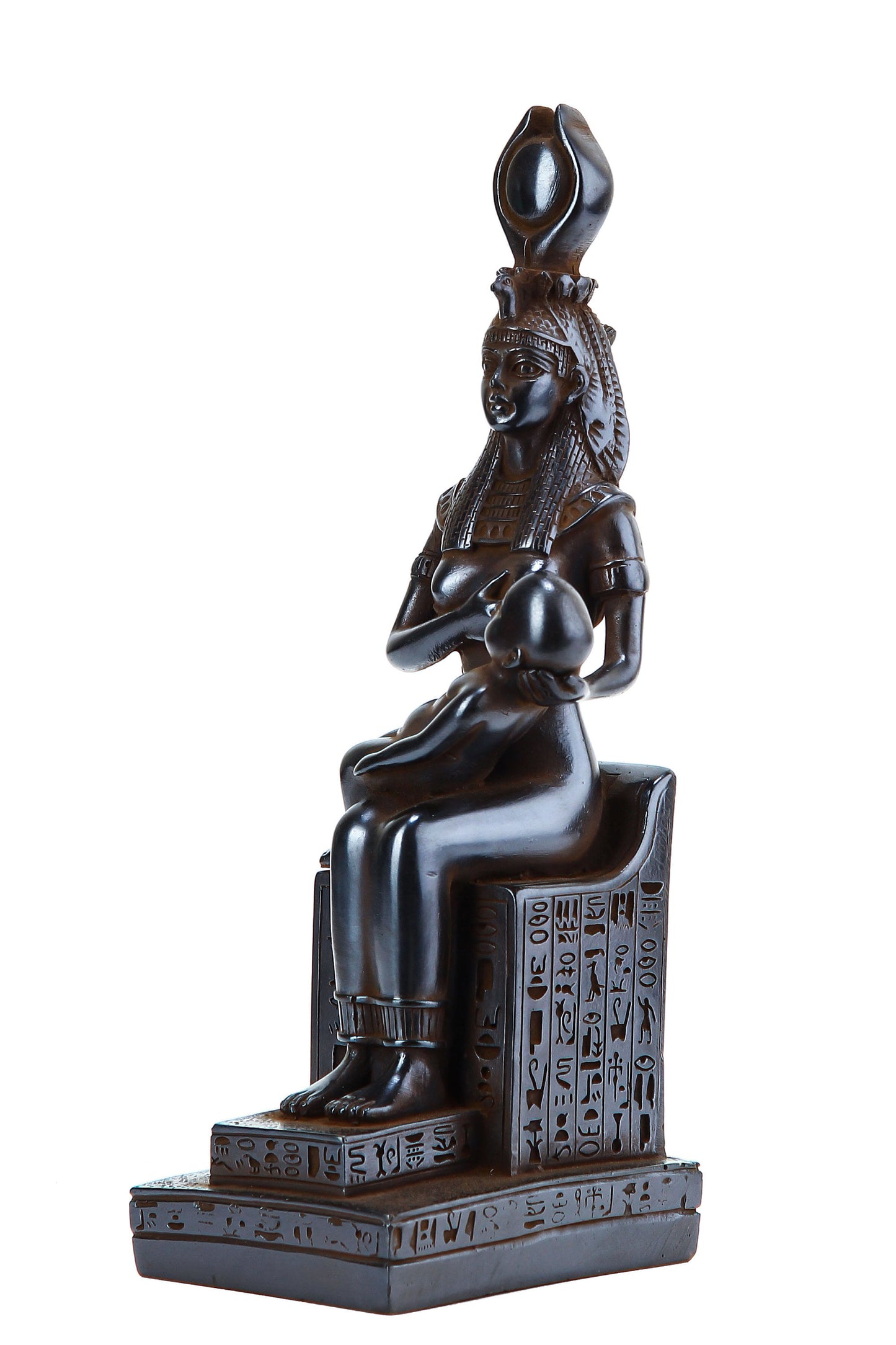 Ancient Egyptian statue of goddess Isis breastfeeds her son Horus medium black made in Egypt
