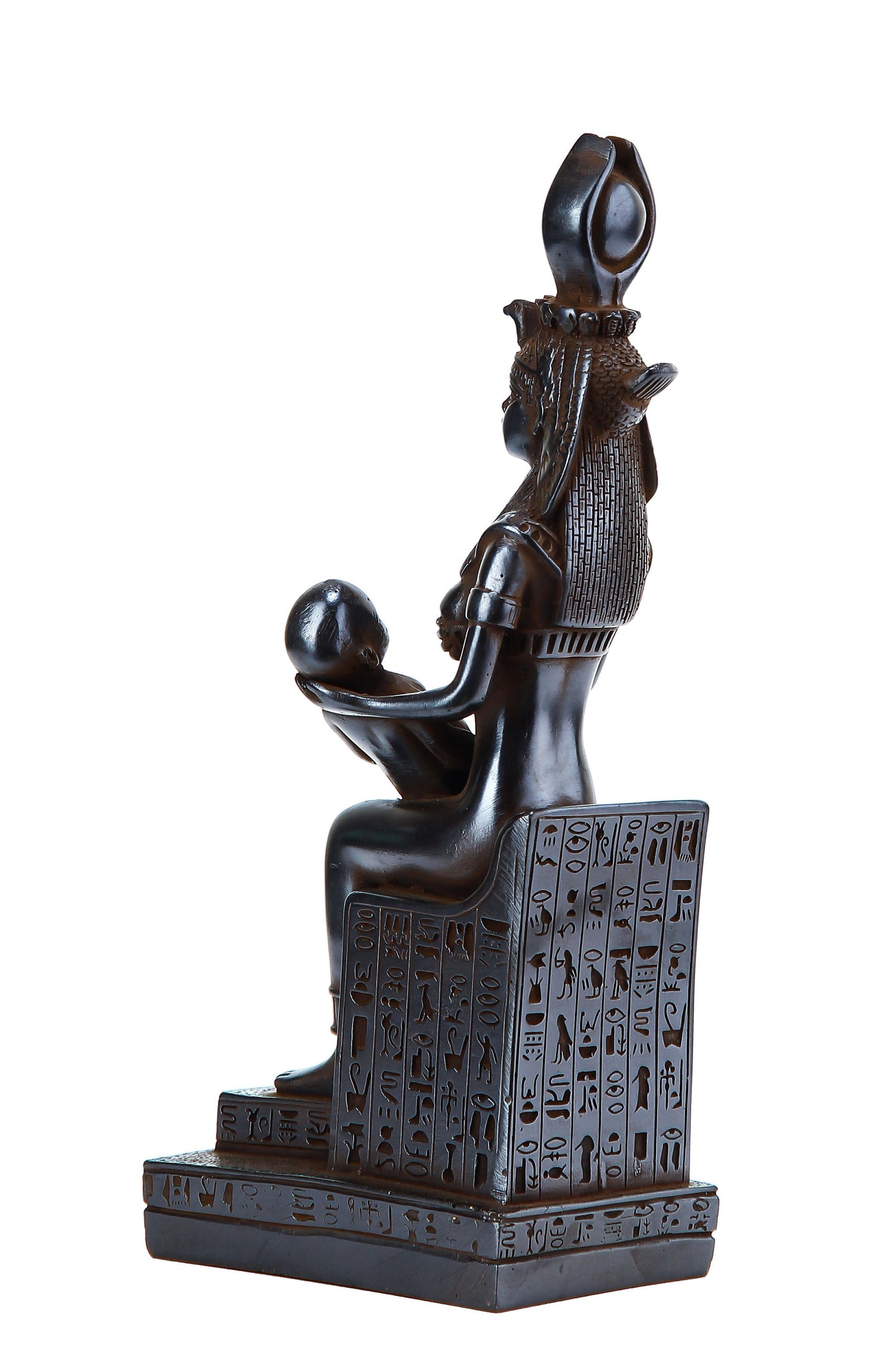Ancient Egyptian statue of goddess Isis breastfeeds her son Horus medium black made in Egypt