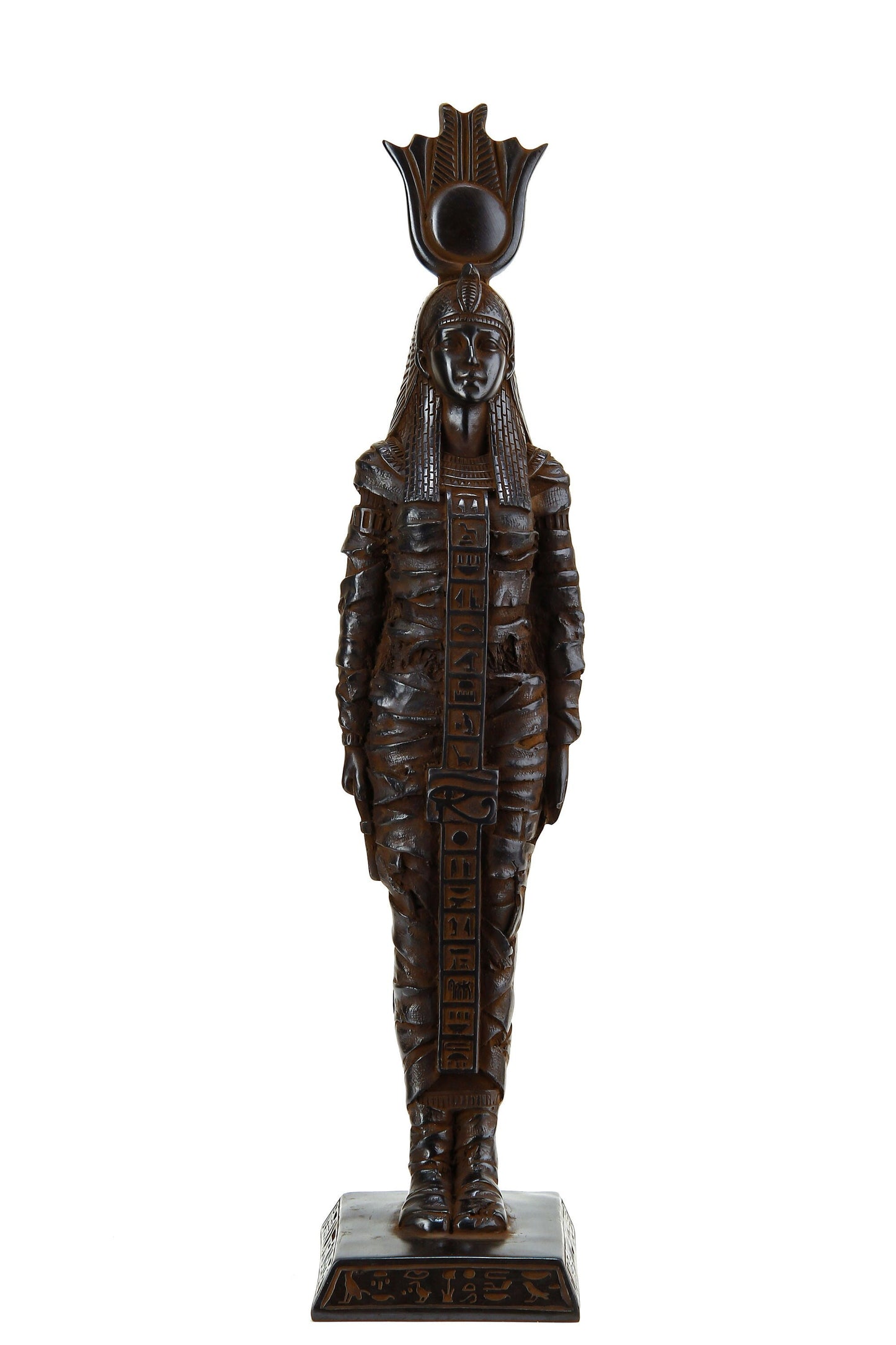 Large black Statue  of Goddess Isis in form of a mummy contains eye of Horus solid stone made in Egypt