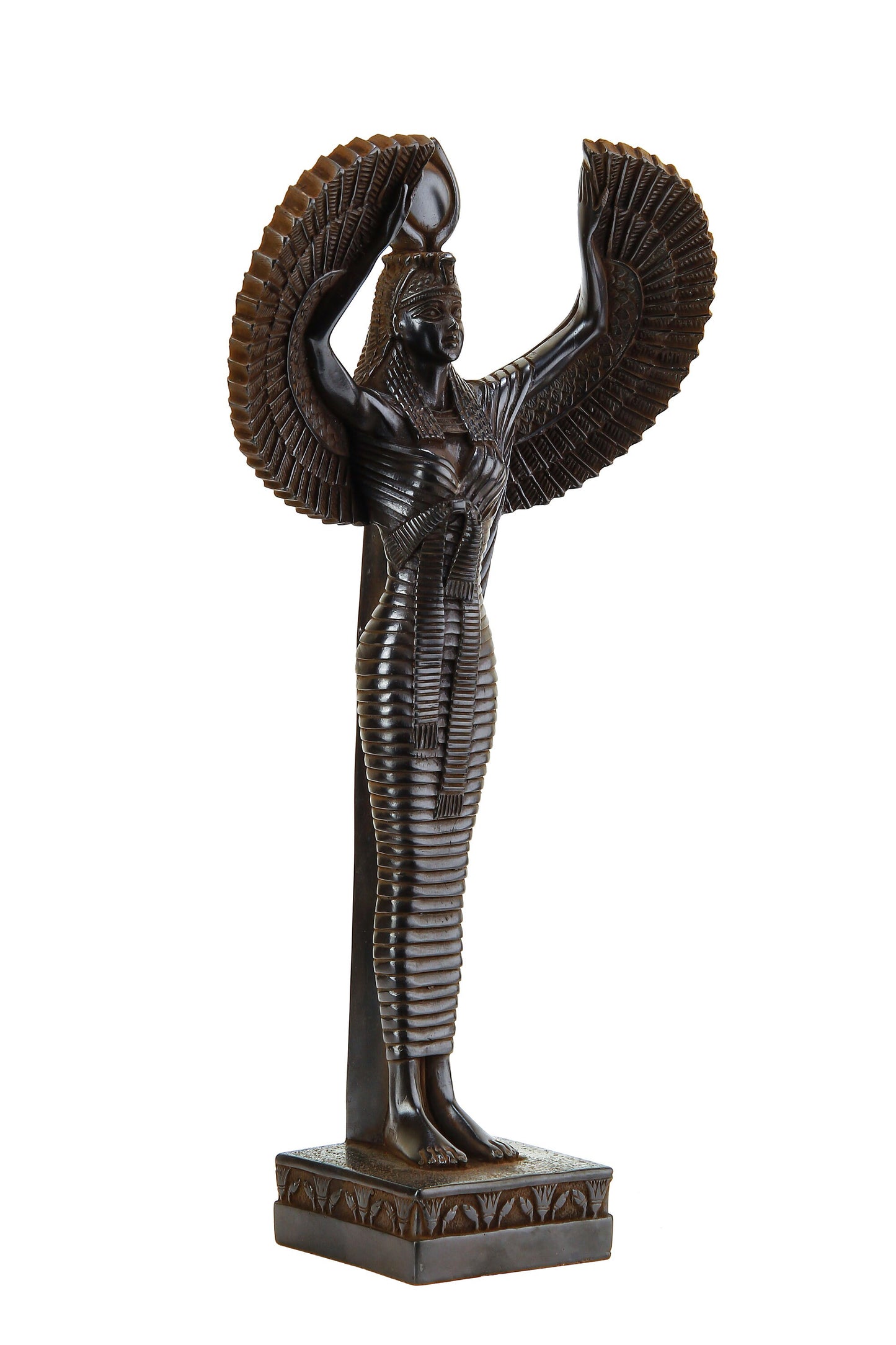 Egyptian statue of Isis wings Goddess of fertility and was also known as the goddess of motherhood, magic, death, healing, and rebirth