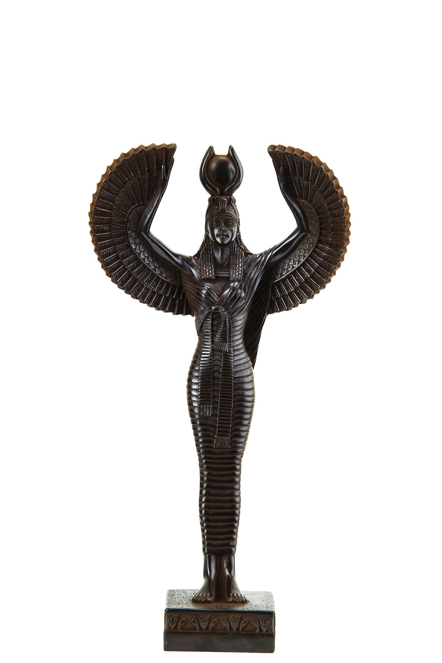 Egyptian statue of Isis wings Goddess of fertility and was also known as the goddess of motherhood, magic, death, healing, and rebirth