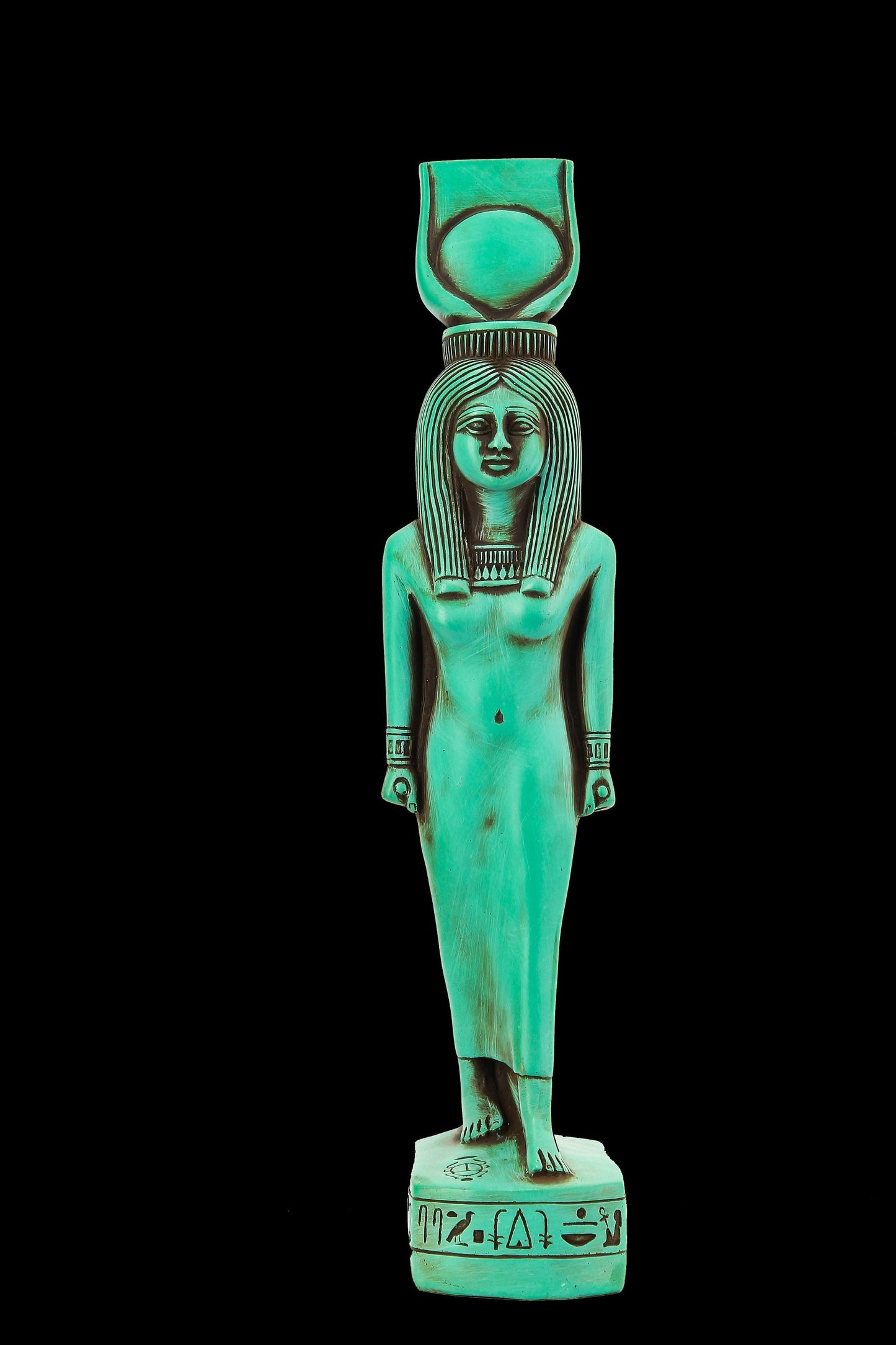 Vintage statue goddess Hathor large heavy green sculpture made in Egypt