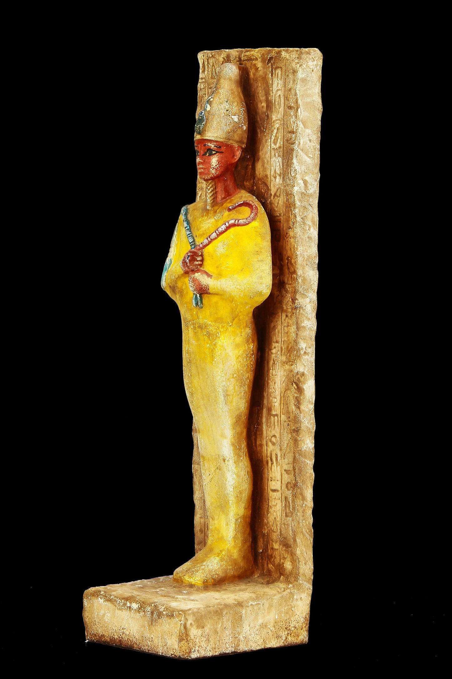 Statue Osiris large stela relief heavy stone handcrafted paint pharaonic sculpture with inscription Horus made in Egypt