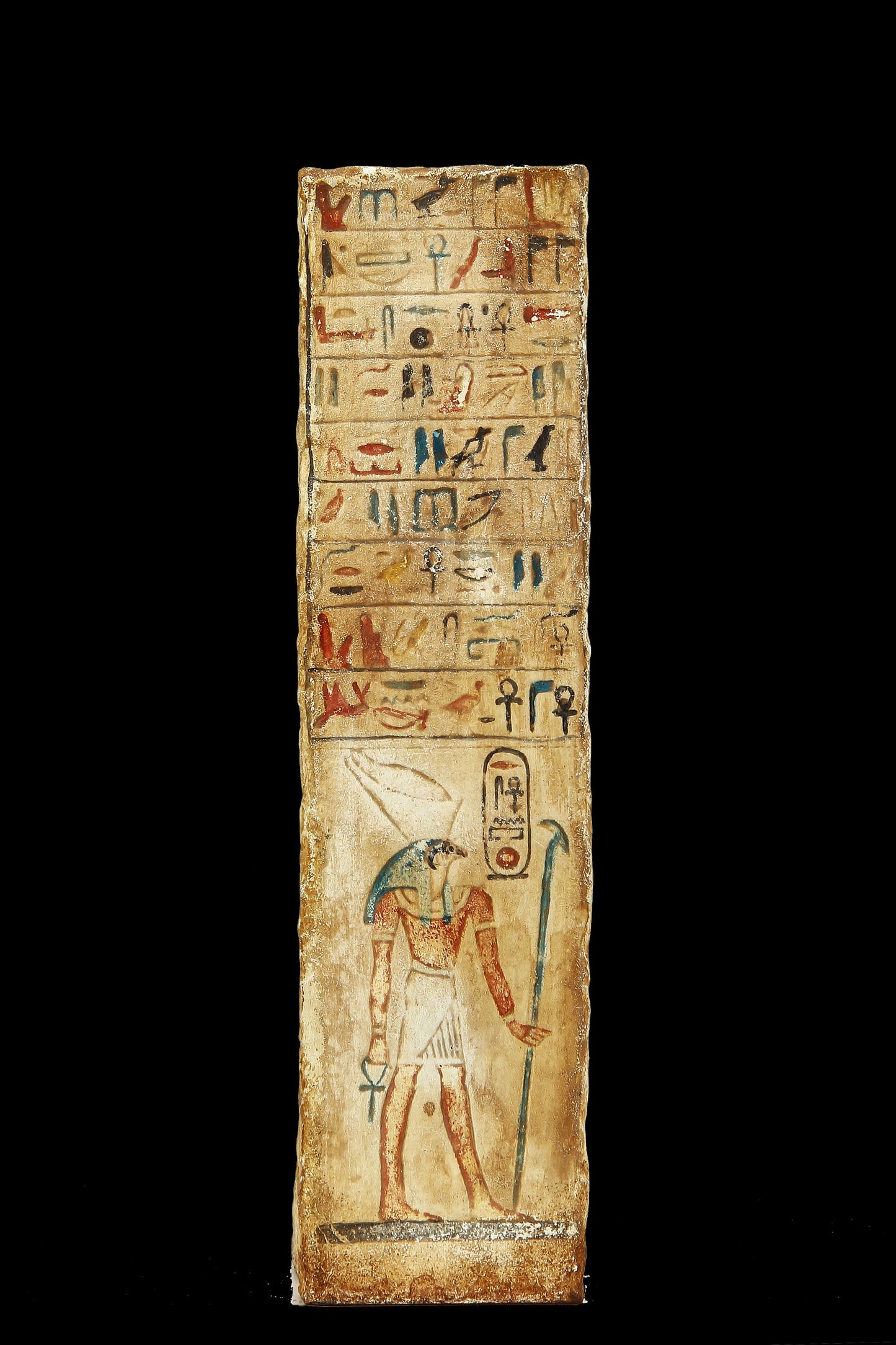 Statue Osiris large stela relief heavy stone handcrafted paint pharaonic sculpture with inscription Horus made in Egypt