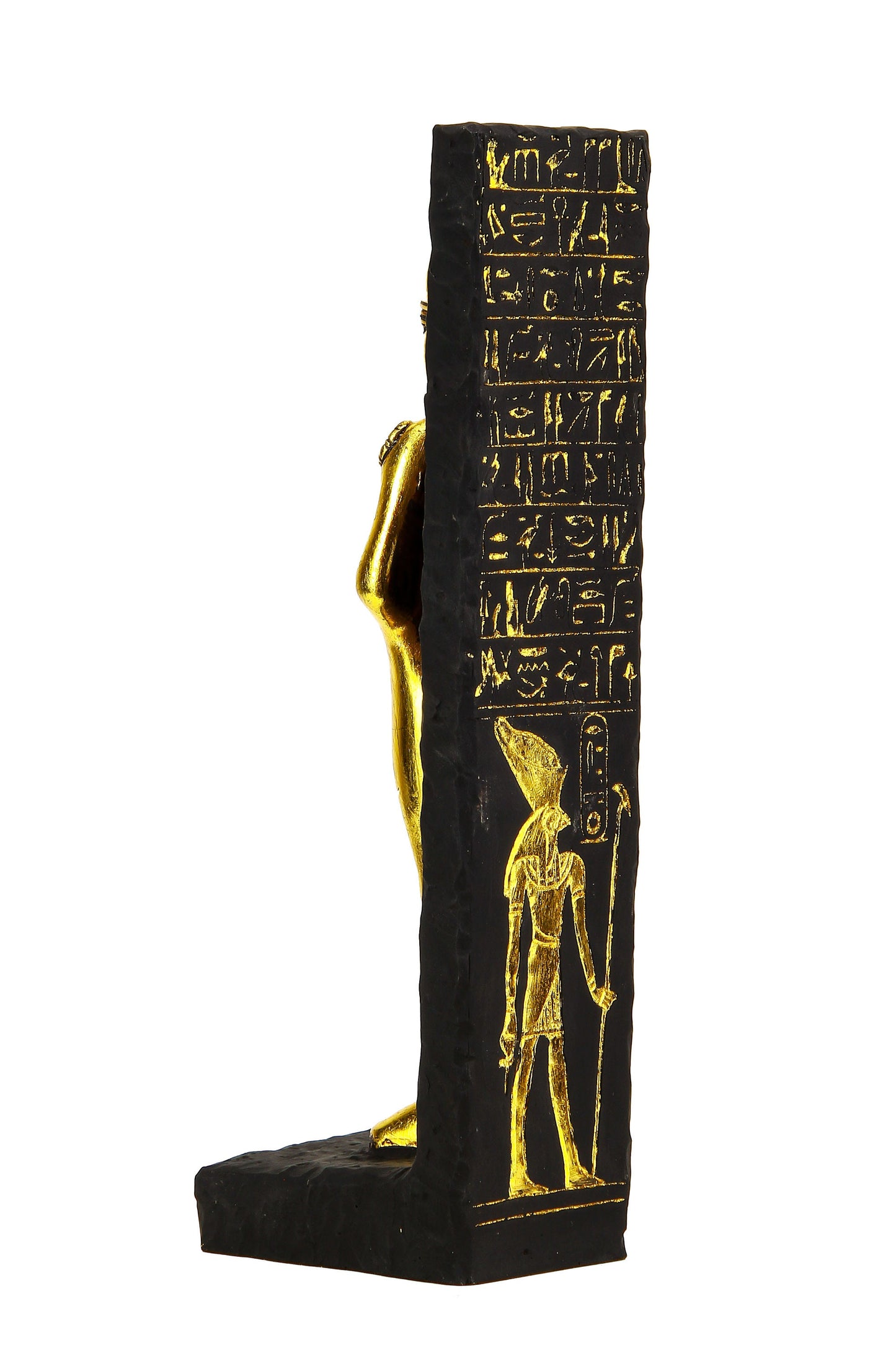 Statue Osiris large stela relief heavy stone handcrafted black with gold leaf hand painted pharaonic sculpture with inscription Horus