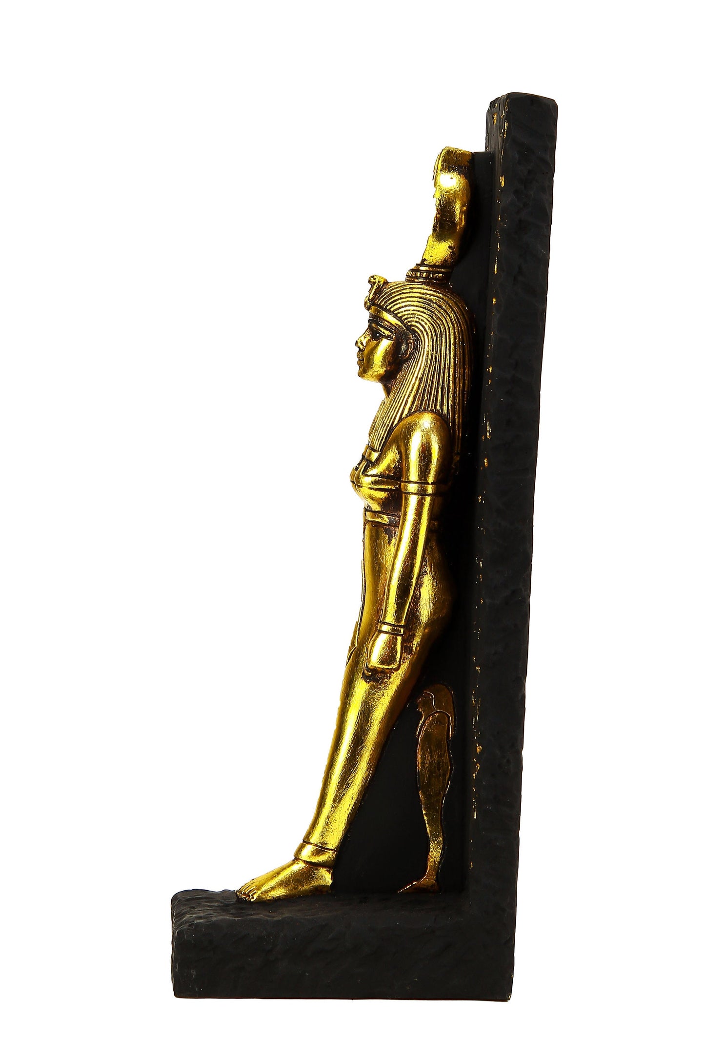 statue of goddess Isis large Stela relief heavy sculpture black handcrafted with gold leaf hand painted made in Egypt