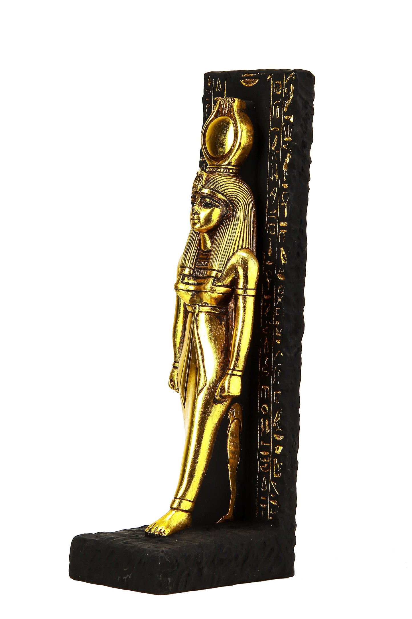 statue of goddess Isis large Stela relief heavy sculpture black handcrafted with gold leaf hand painted made in Egypt