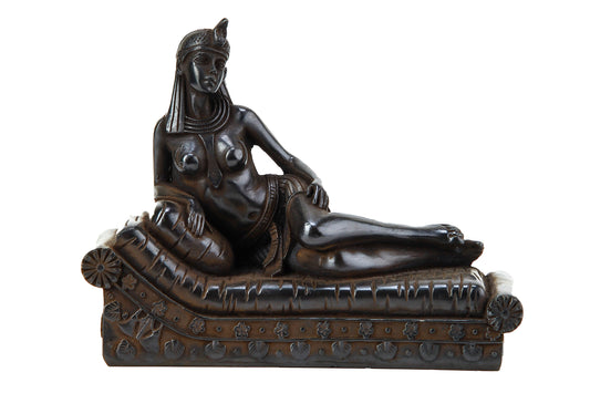 Statue of Egyptian Queen Cleopatra Lying on the bed Loung black solid stone made in Egypt