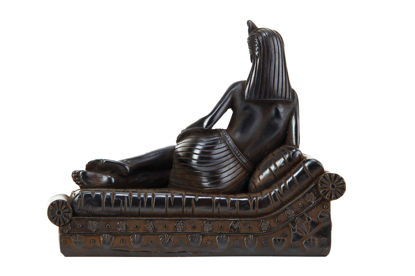 Statue of Egyptian Queen Cleopatra Lying on the bed Loung black solid stone made in Egypt