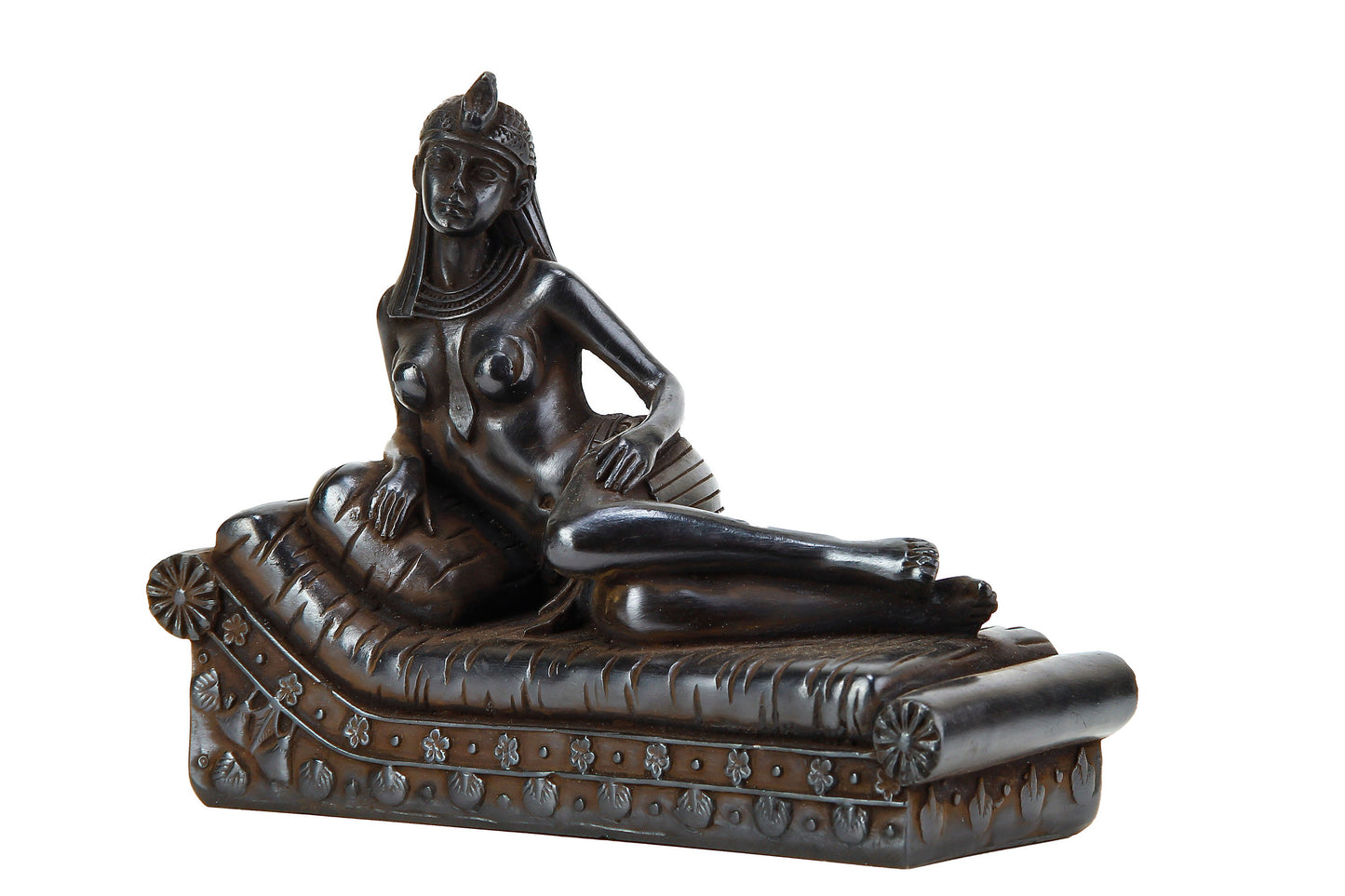 Statue of Egyptian Queen Cleopatra Lying on the bed Loung black solid stone made in Egypt