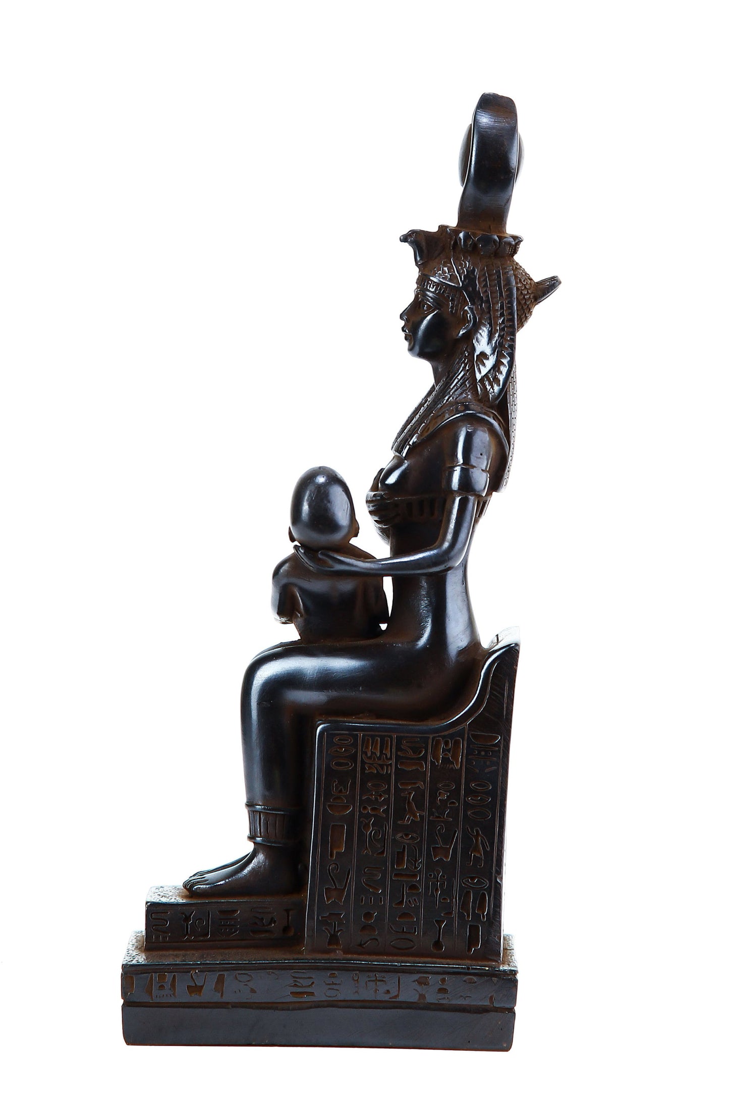 Ancient Egyptian statue of goddess Isis breastfeeds her son Horus medium black made in Egypt