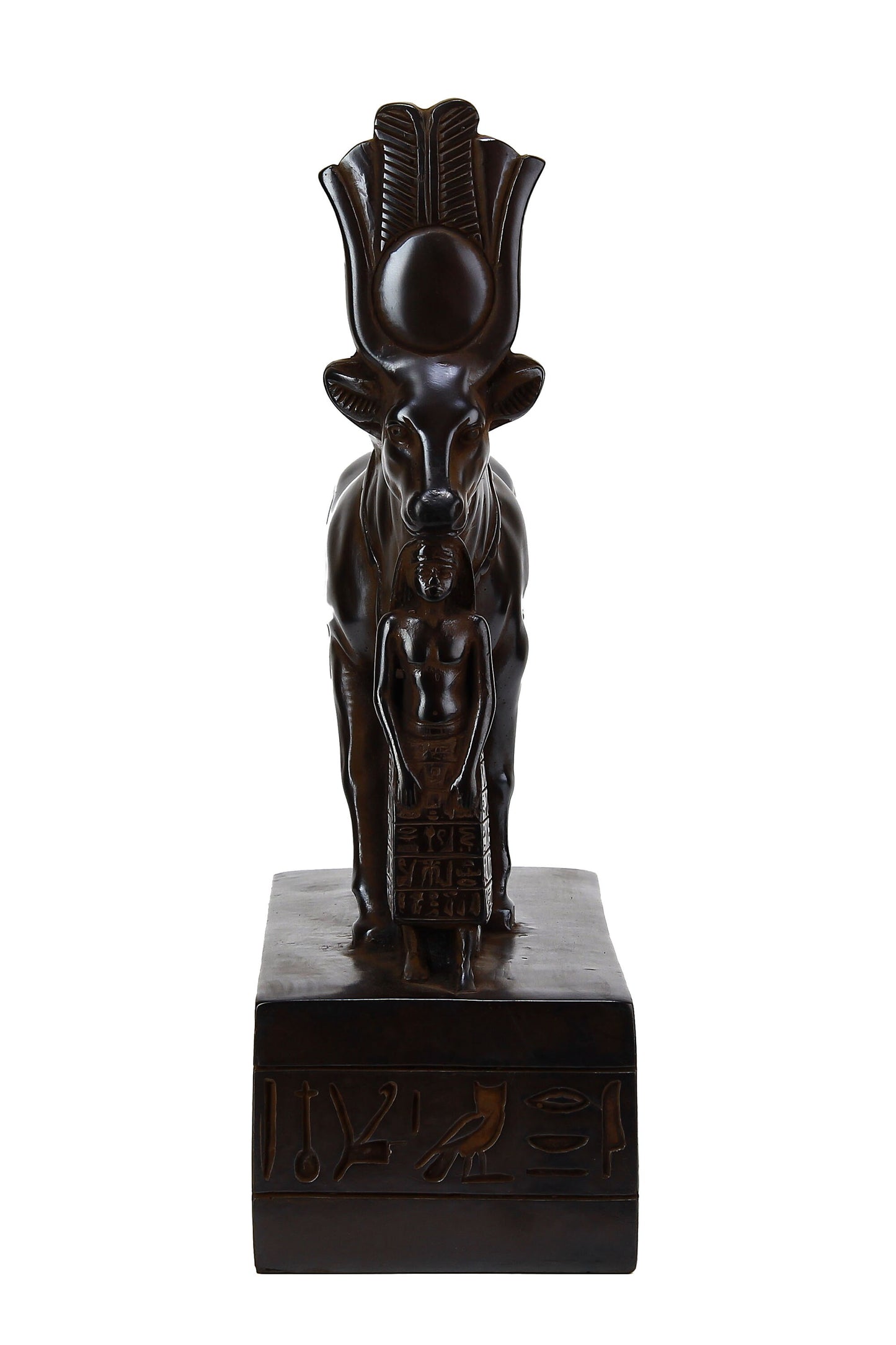 Vintage statue goddess Hathor protecting Psammetic large sculpture black heavy stone made in Egypt