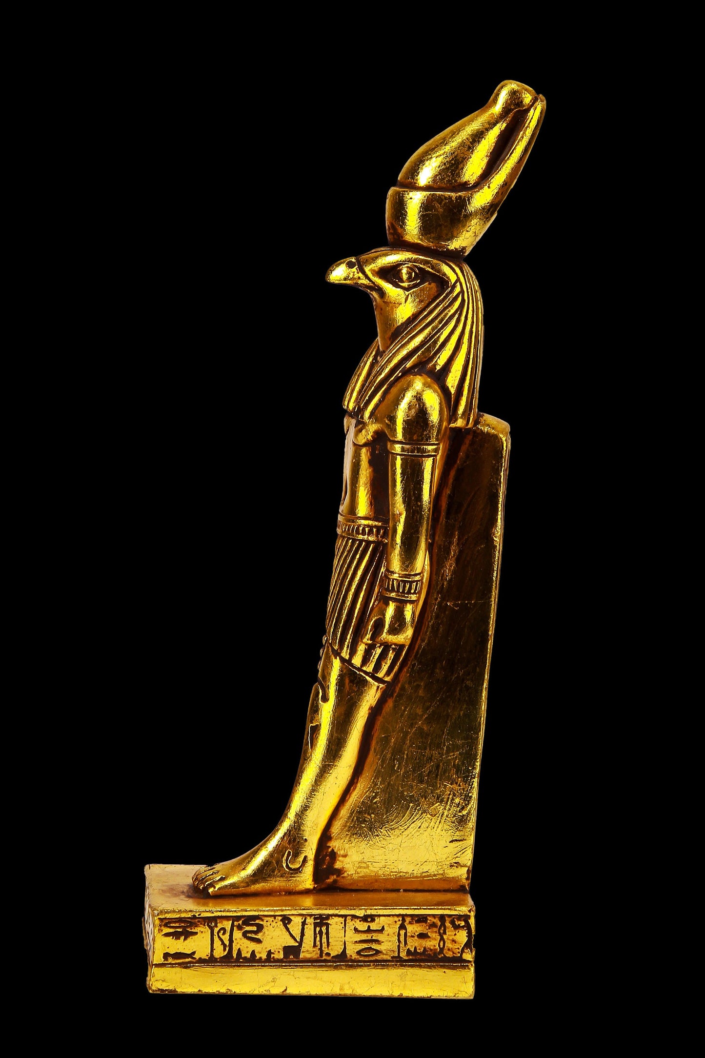 Ancient Egyptian Falcon Bird God Horus statue heavy stone gold leaf hand painted