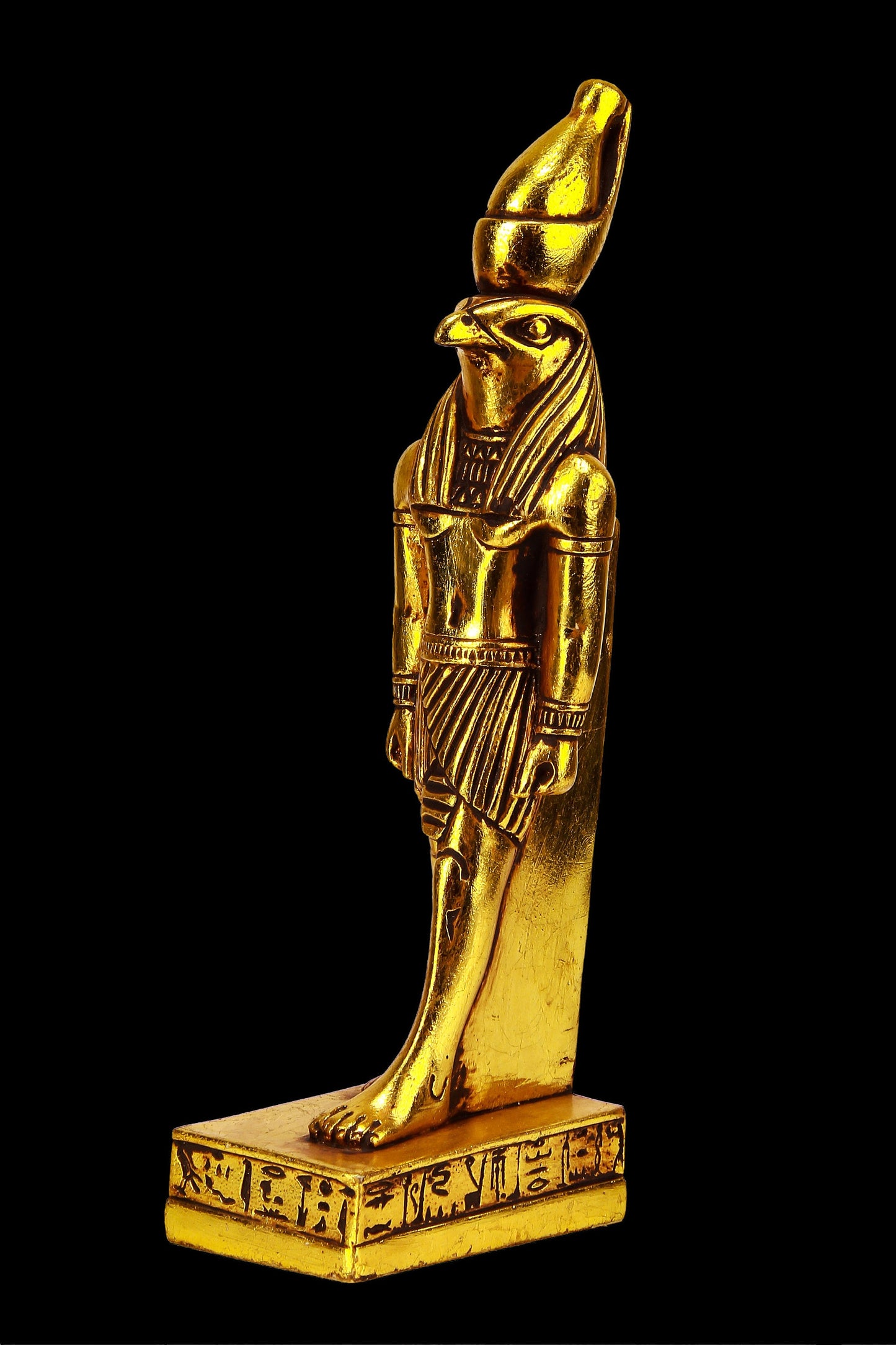 Ancient Egyptian Falcon Bird God Horus statue heavy stone gold leaf hand painted