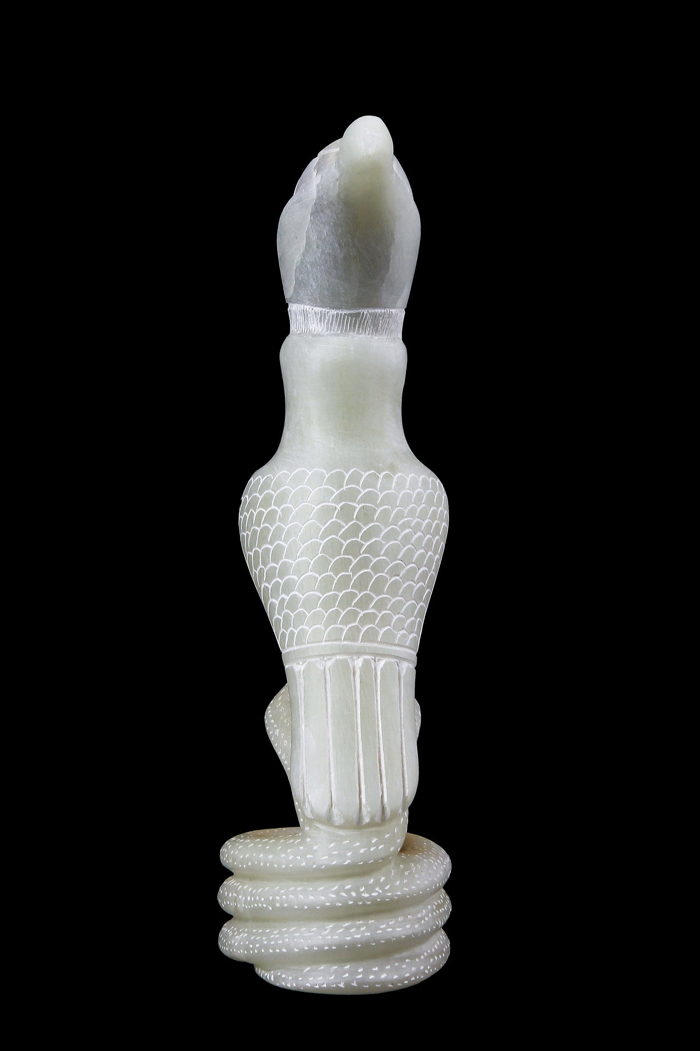 Statue of Horus god Falcon Bird sculpture standing on a Copra hand carved Soap stone made in Egypt