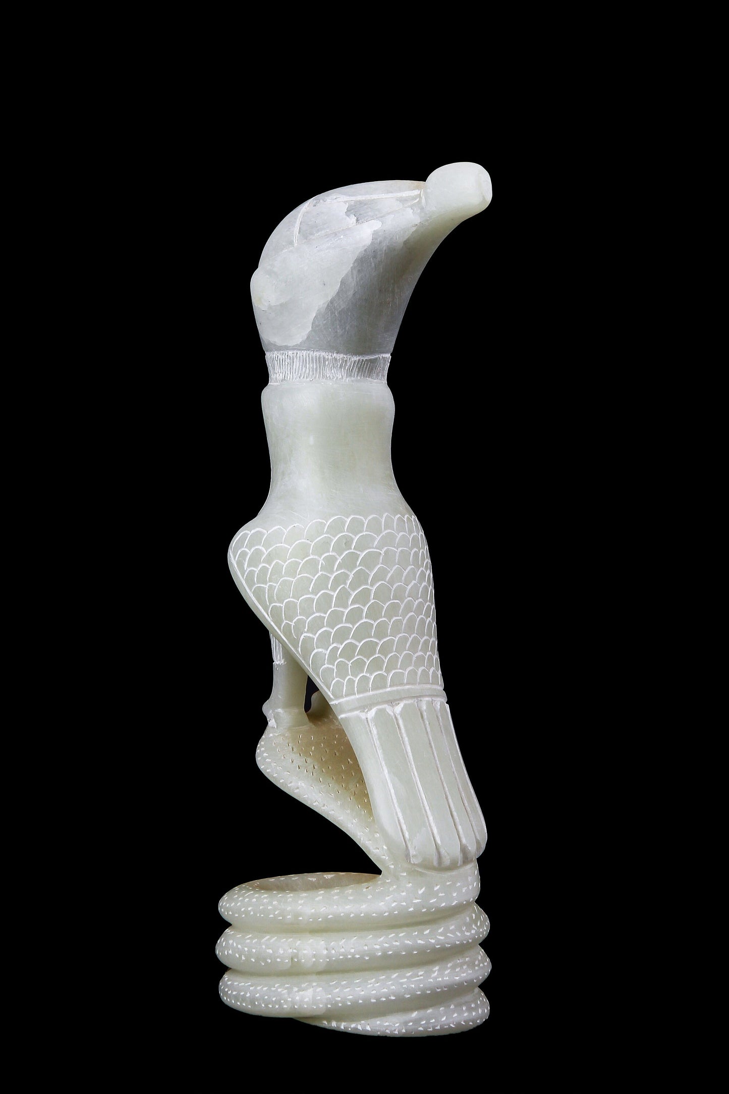 Statue of Horus god Falcon Bird sculpture standing on a Copra hand carved Soap stone made in Egypt