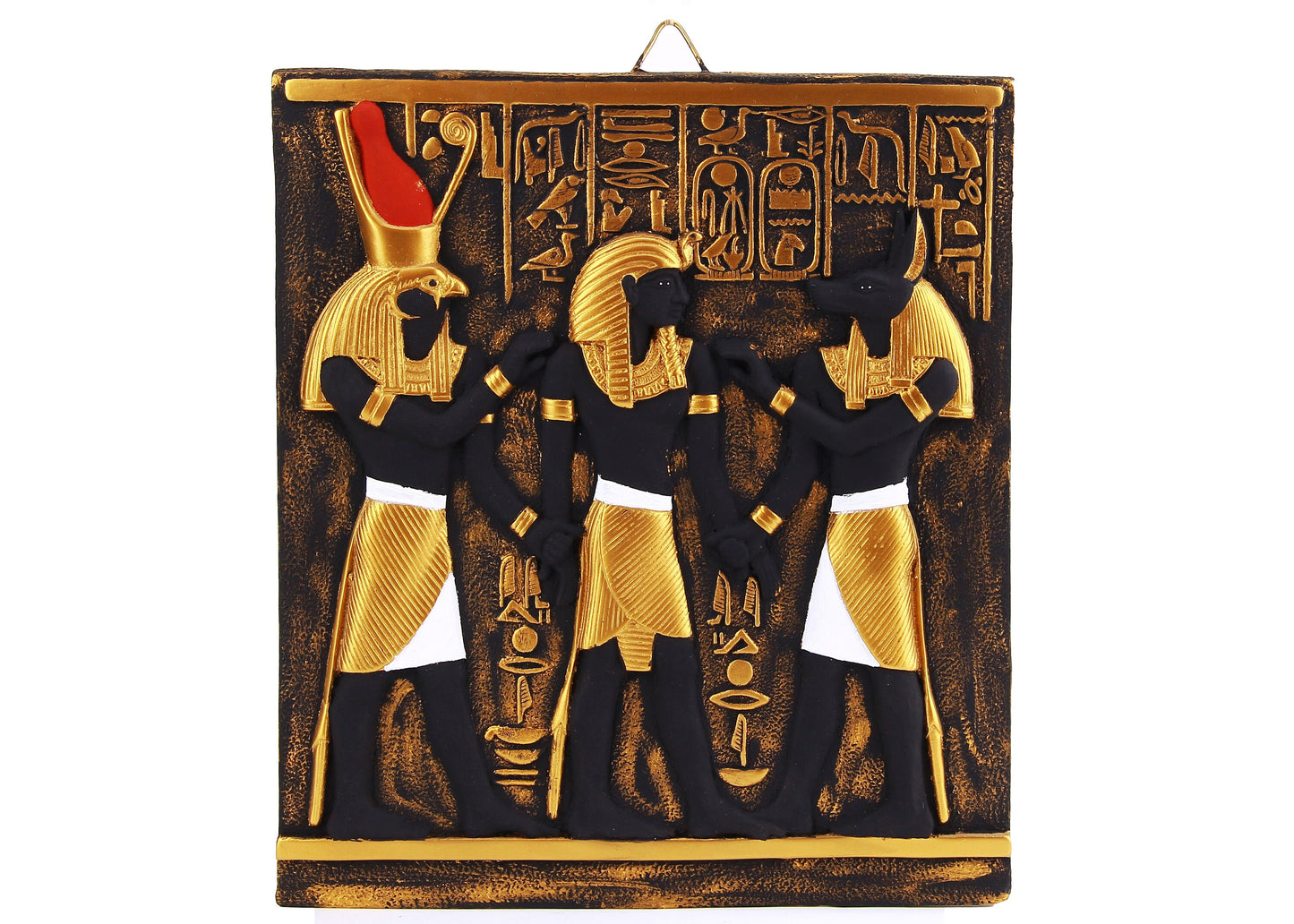 Wall hanging god Anubis and Horus Blessing Ramesses II (temple Abu Simbel) handcrafted paint - Made in Egypt