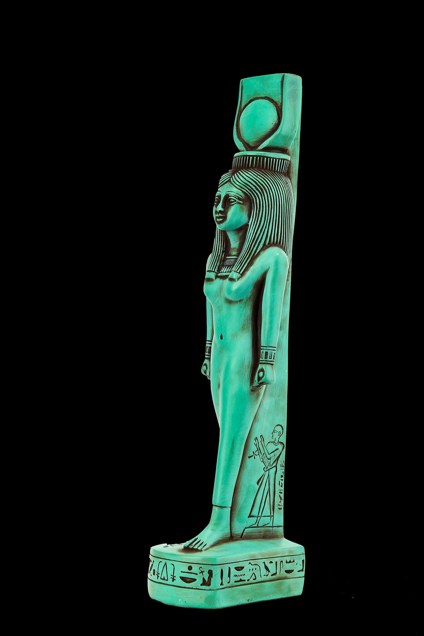 Vintage statue goddess Hathor large heavy green sculpture made in Egypt