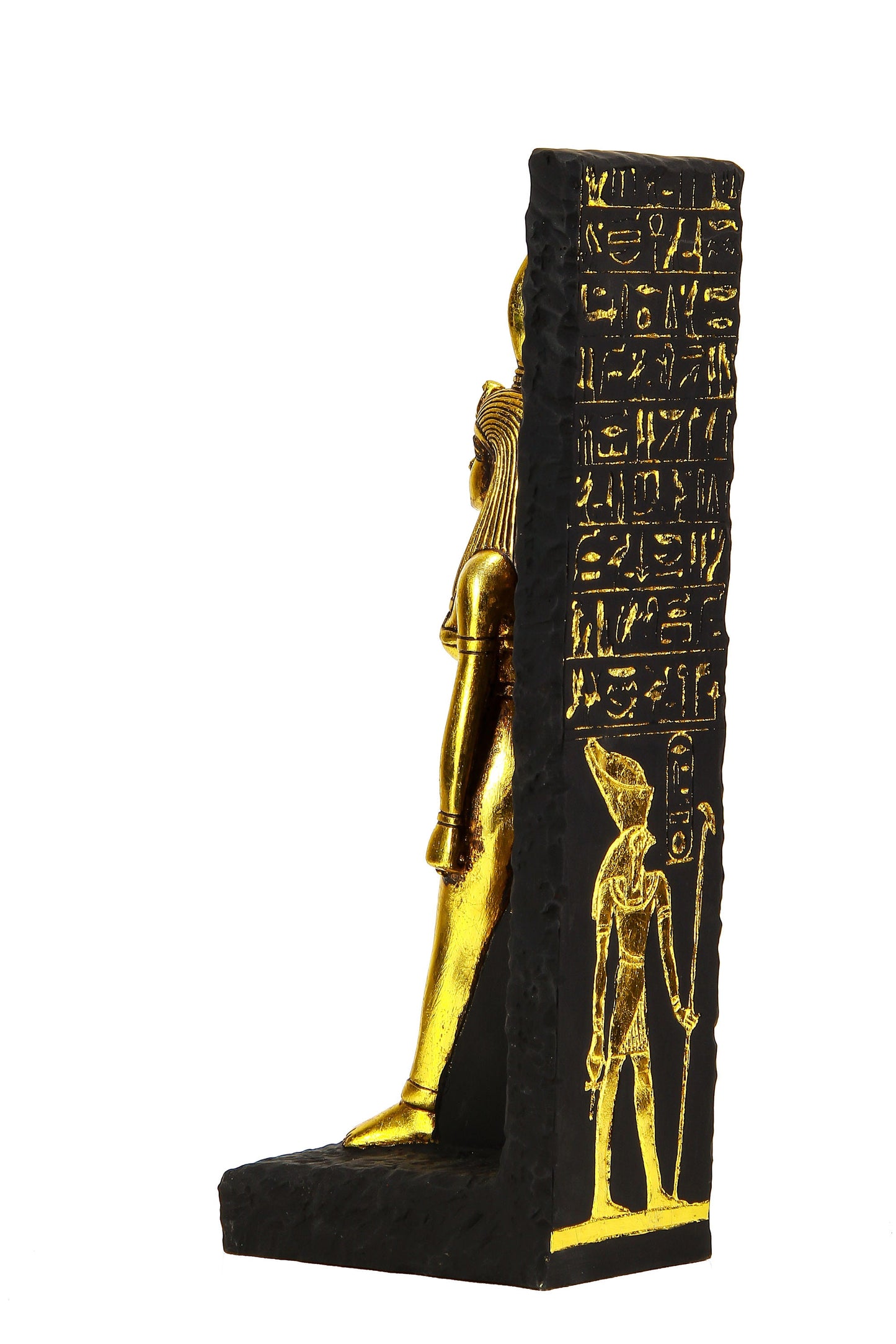 statue of goddess Isis large Stela relief heavy sculpture black handcrafted with gold leaf hand painted made in Egypt