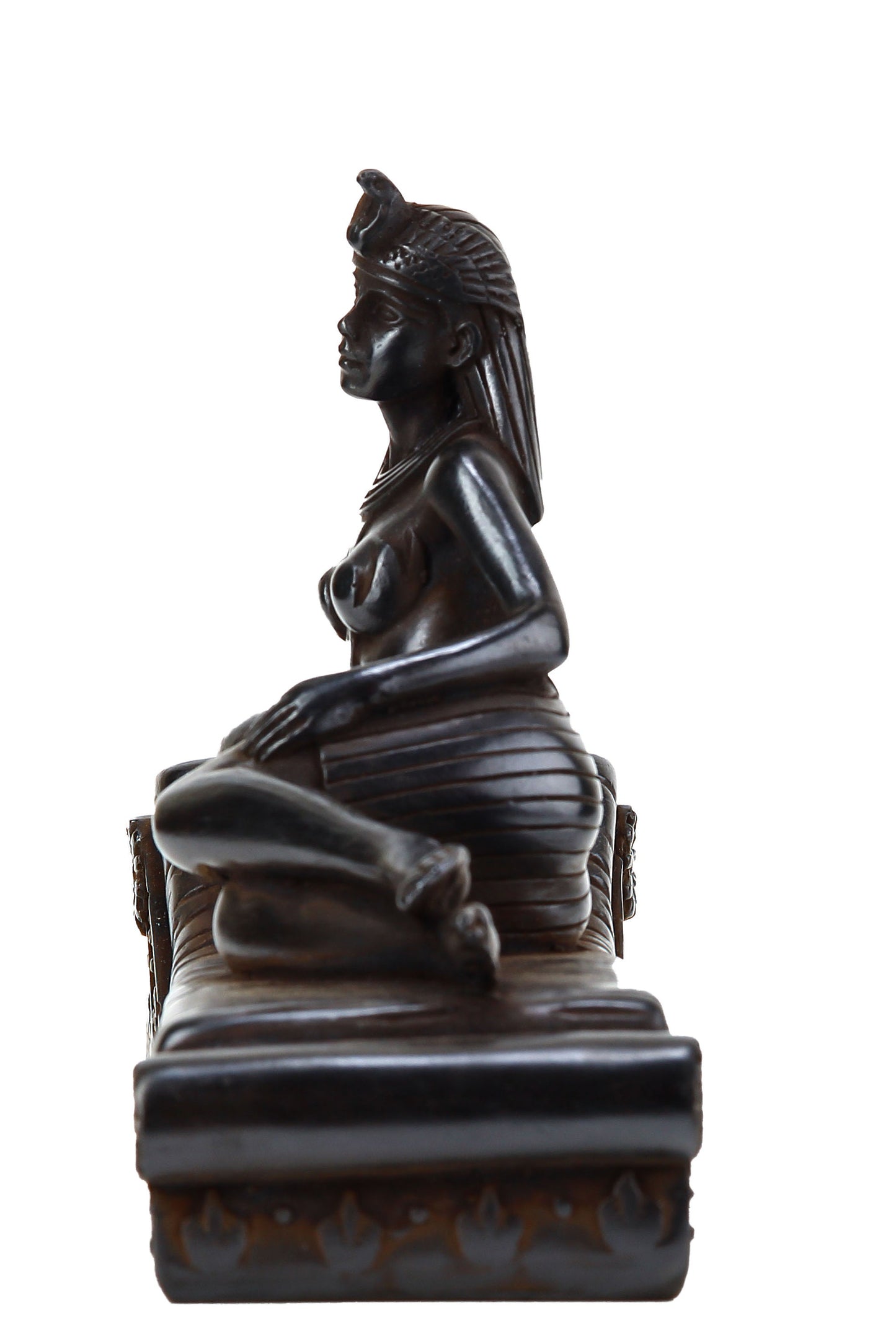 Statue of Egyptian Queen Cleopatra Lying on the bed Loung black solid stone made in Egypt