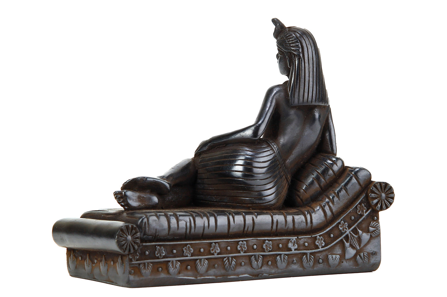 Statue of Egyptian Queen Cleopatra Lying on the bed Loung black solid stone made in Egypt