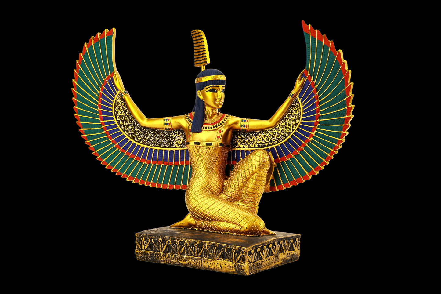 Egyptian Goddess Maat open wings statue sculpture hand painted made in Egypt. Maat was the goddess of harmony and Justice