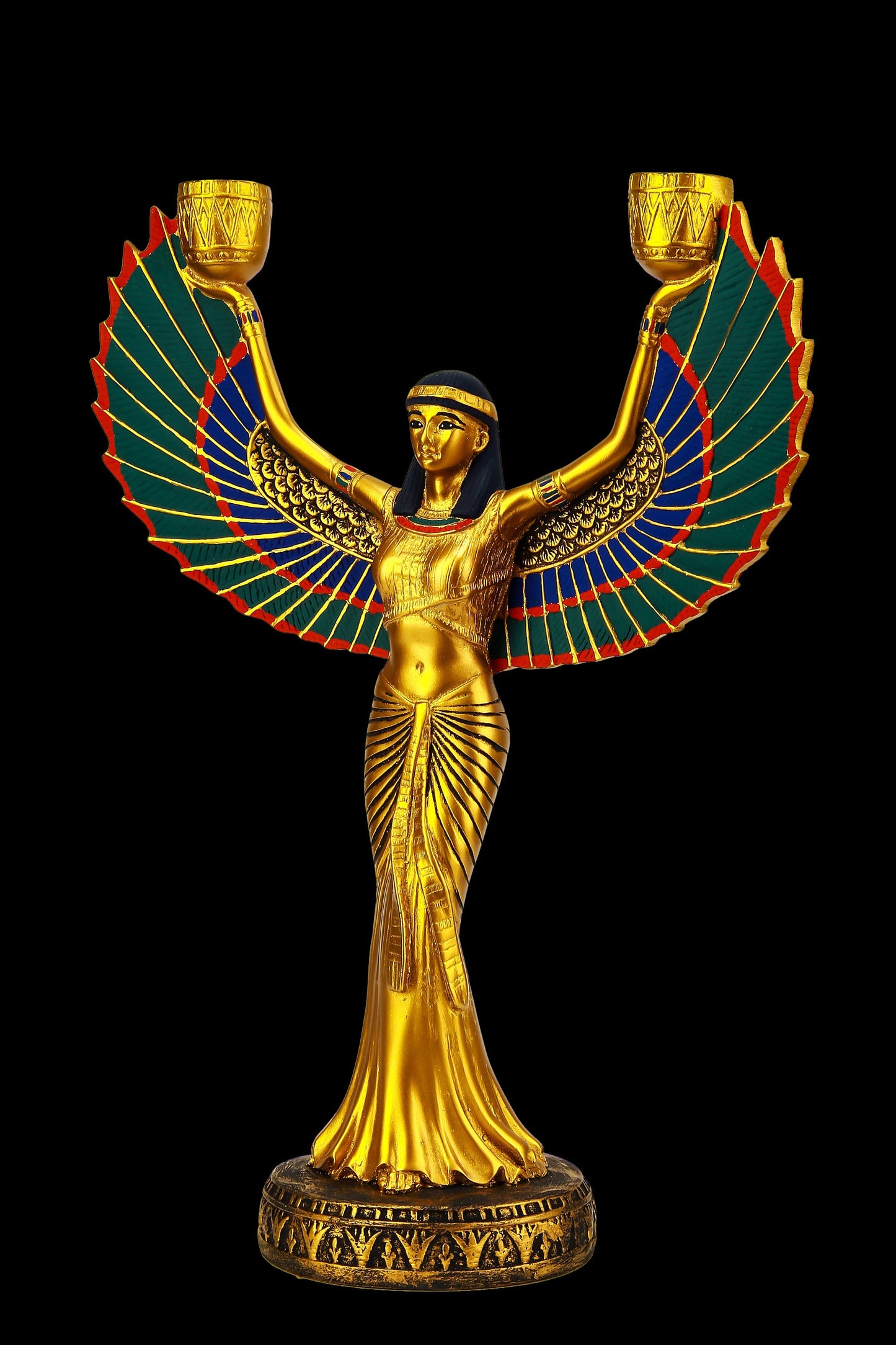 Statue Of Isis goddess wings large candlestick holder hand painted made in Egypt