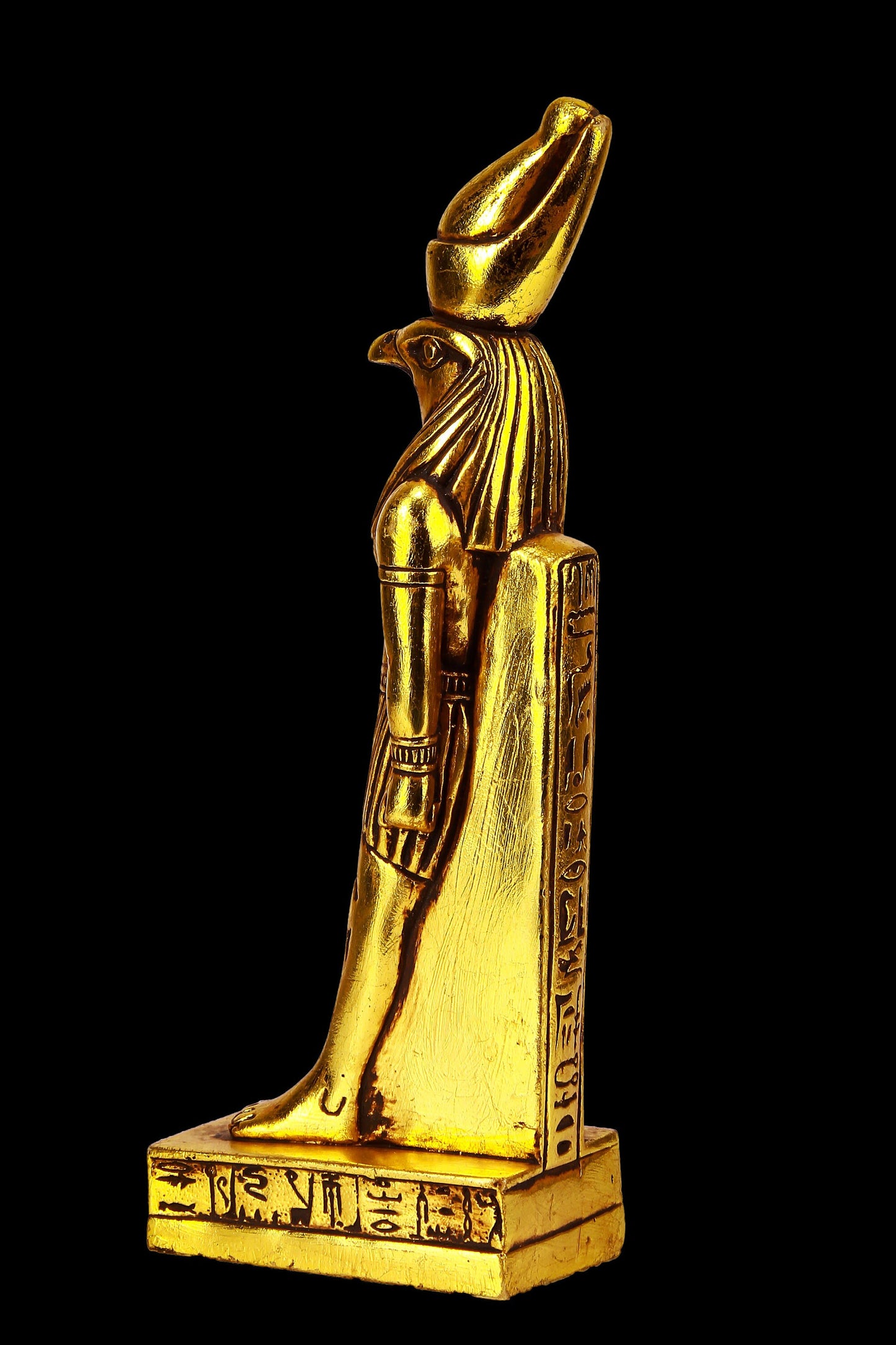 Ancient Egyptian Falcon Bird God Horus statue heavy stone gold leaf hand painted