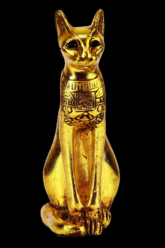 Ancient Egyptian statue of goddess Bastet cat heavy stone gold leaf hand painted made in Egypt