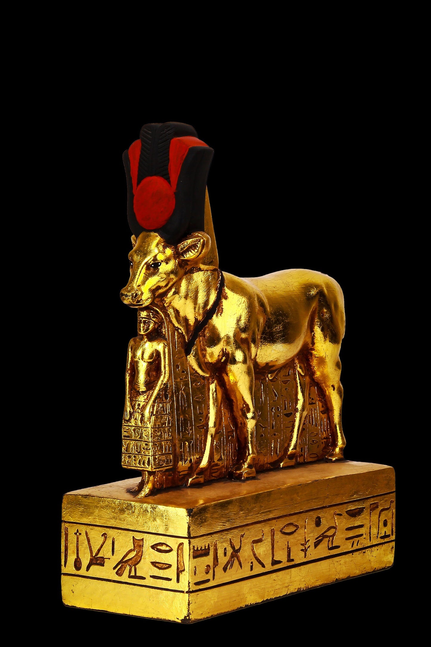 Vintage statue goddess Hathor protecting Psammetic large sculpture heavy stone gold leaf hand painted made in Egypt